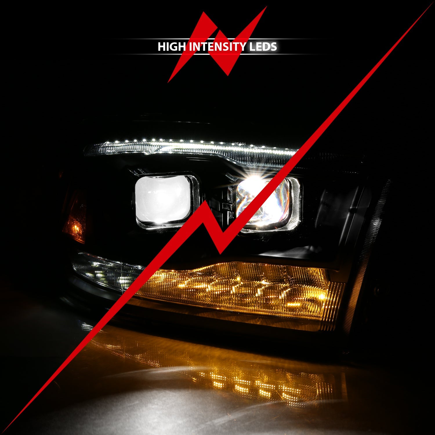 DODGE RAM 1500 09-18 / RAM 2500/3500 10-18 DUAL LED PROJECTOR SWITCHBACK HEADLIGHTS BLACK (FOR ALL MODELS)