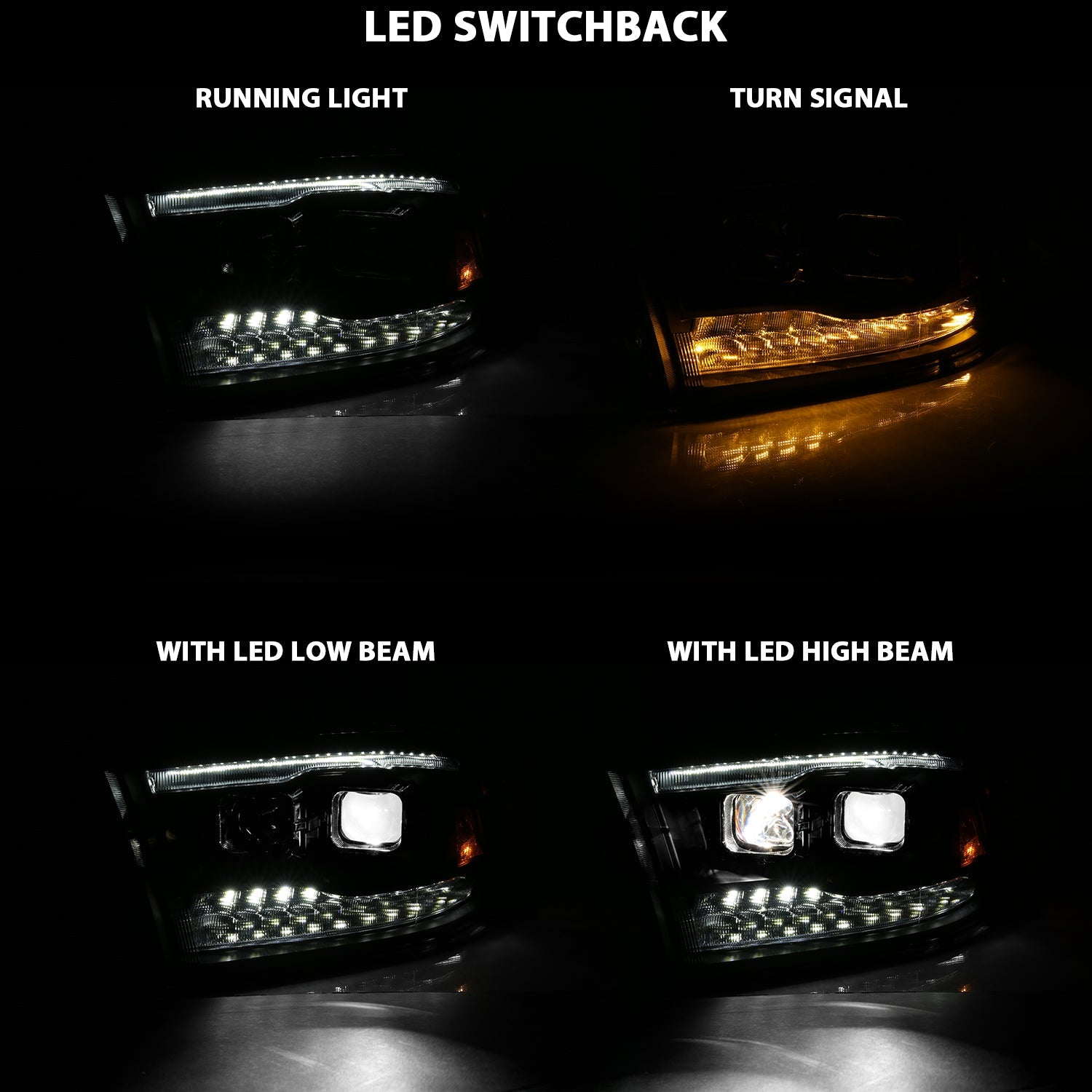 DODGE RAM 1500 09-18 / RAM 2500/3500 10-18 DUAL LED PROJECTOR SWITCHBACK HEADLIGHTS BLACK (FOR ALL MODELS)