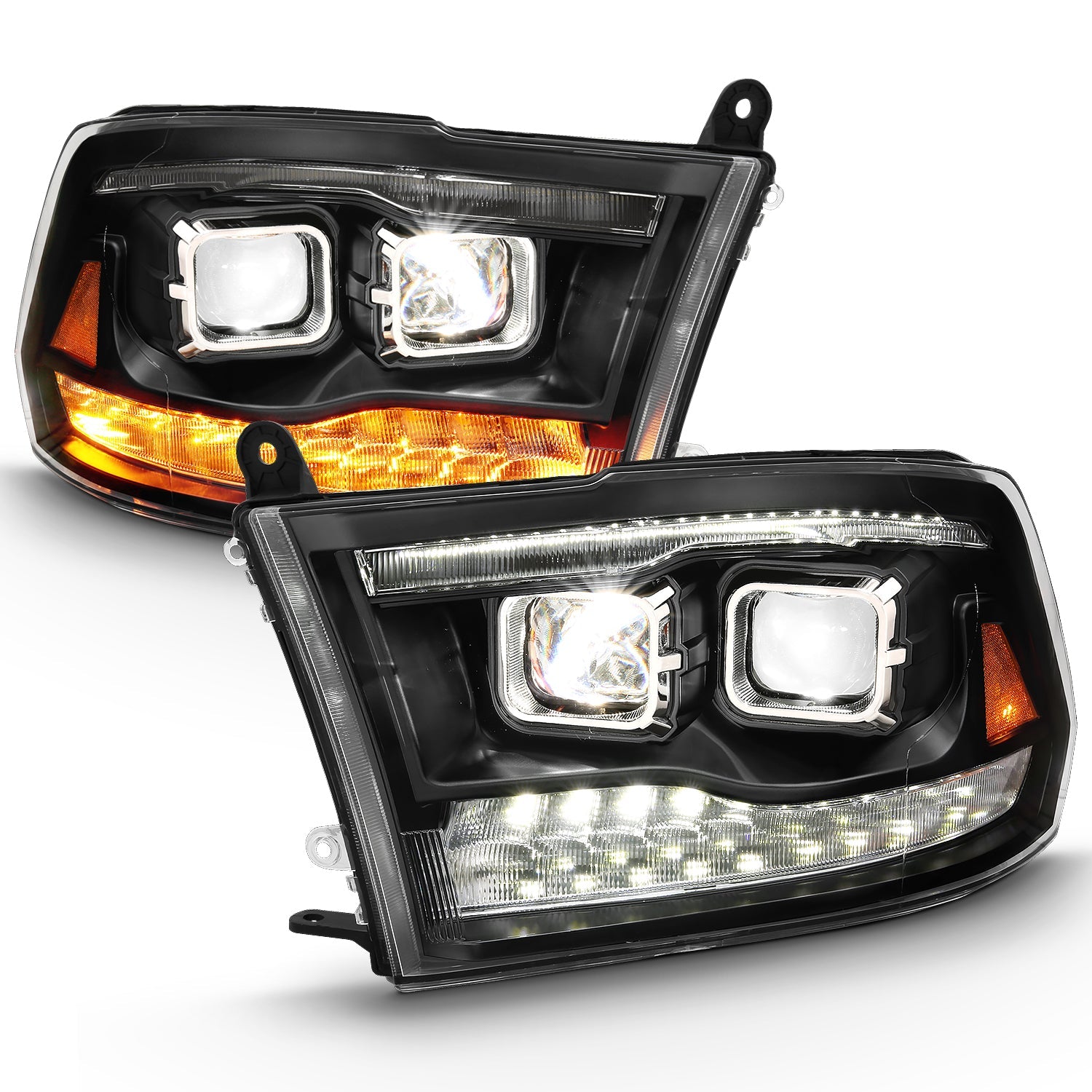 DODGE RAM 1500 09-18 / RAM 2500/3500 10-18 DUAL LED PROJECTOR SWITCHBACK HEADLIGHTS BLACK (FOR ALL MODELS)