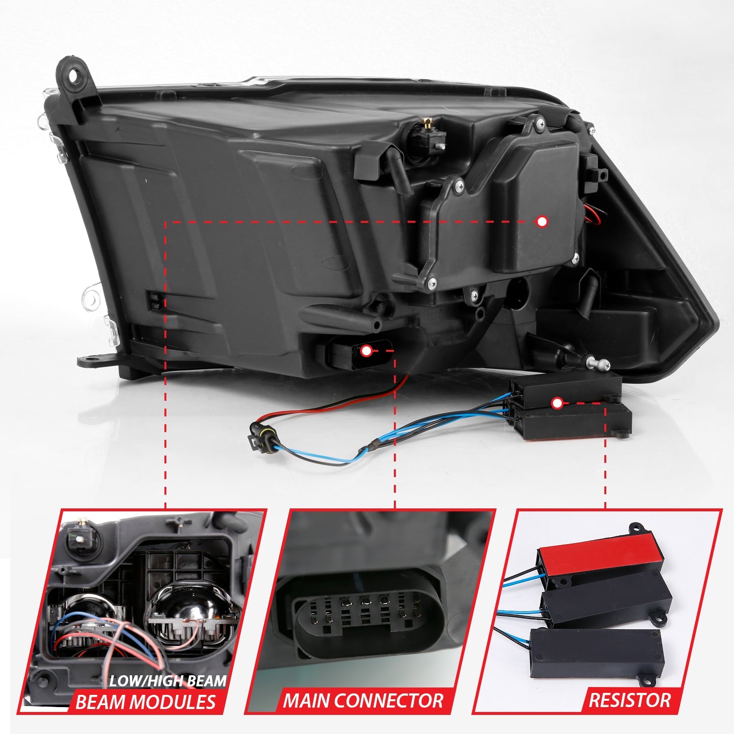 DODGE RAM 1500 09-18 / RAM 2500/3500 10-18 DUAL LED PROJECTOR SWITCHBACK HEADLIGHTS CHROME (FOR ALL MODELS)