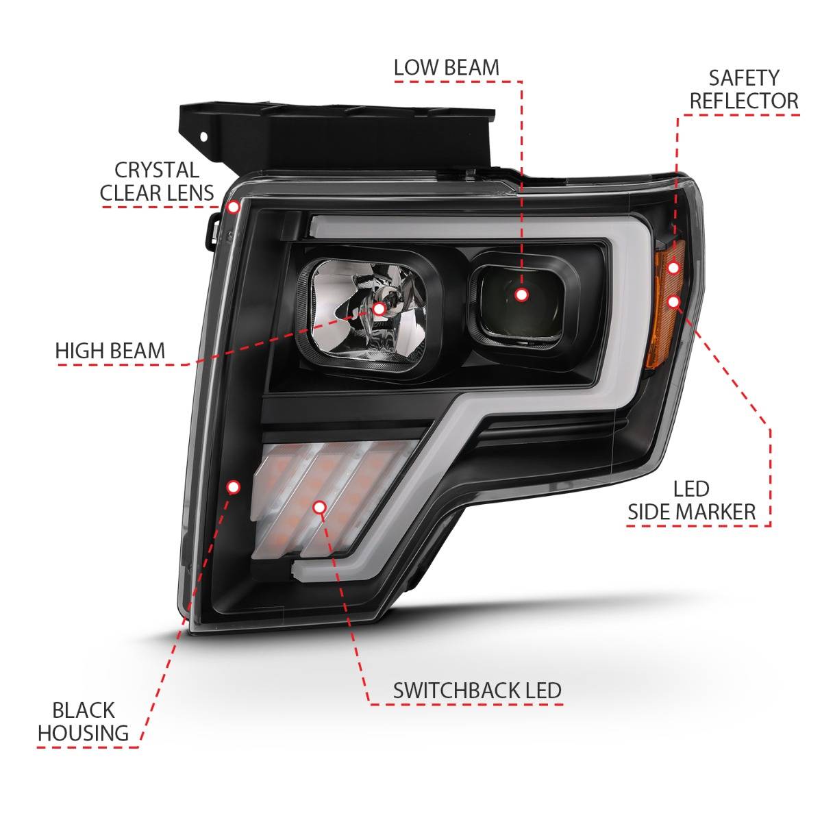 FORD F-150 09-14 PROJECTOR PLANK STYLE HEADLIGHTS BLACK W/ SWITCHBACK SIGNAL (FOR HALOGEN MODEL)