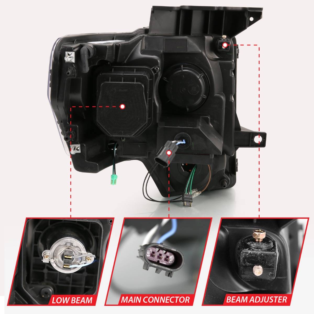 FORD F-150 09-14 PROJECTOR PLANK STYLE HEADLIGHTS BLACK W/ SWITCHBACK SIGNAL (FOR HALOGEN MODEL)