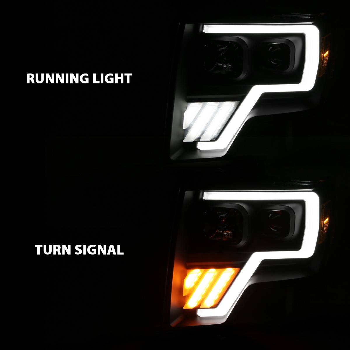 FORD F-150 09-14 PROJECTOR PLANK STYLE HEADLIGHTS BLACK W/ SWITCHBACK SIGNAL (FOR HALOGEN MODEL)