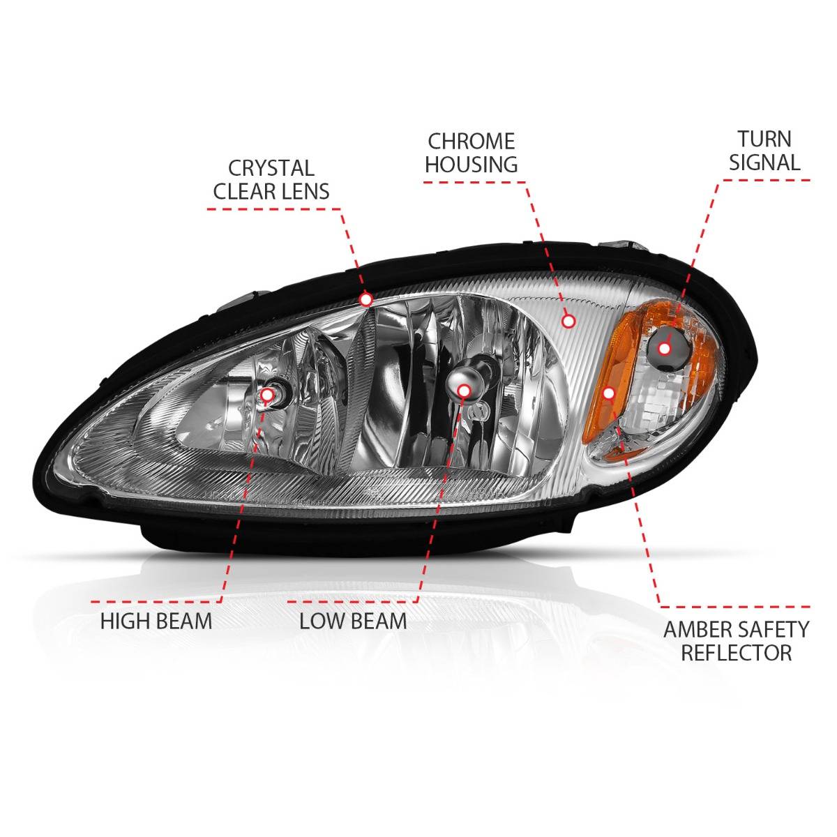 CHRYSLER PT CRUISER 01-05 CRYSTAL HEADLIGHTS CHROME (OE REPLACEMENT)