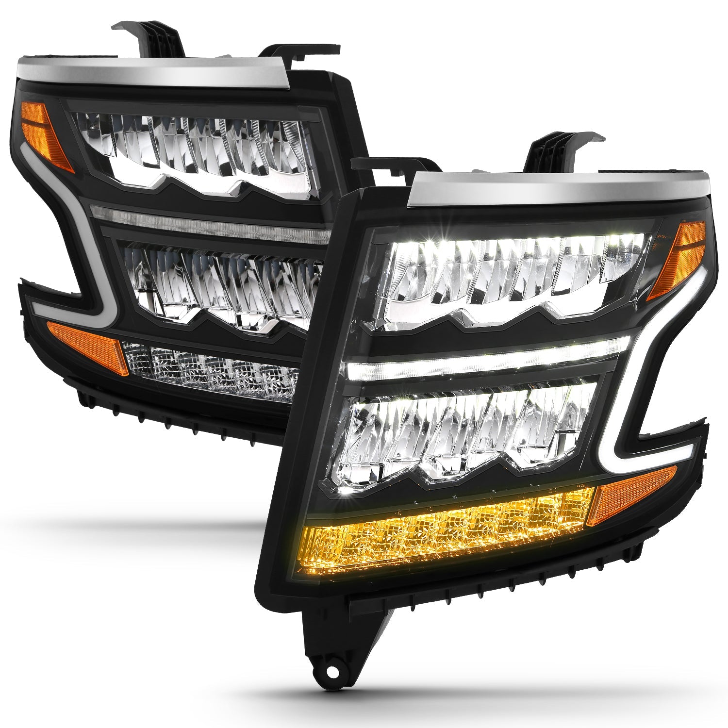 CHEVY TAHOE/SUBURBAN 15-20 LED CRYSTAL PLANK STYLE HEADLIGHTS BLACK W/ SEQUENTIAL SIGNAL