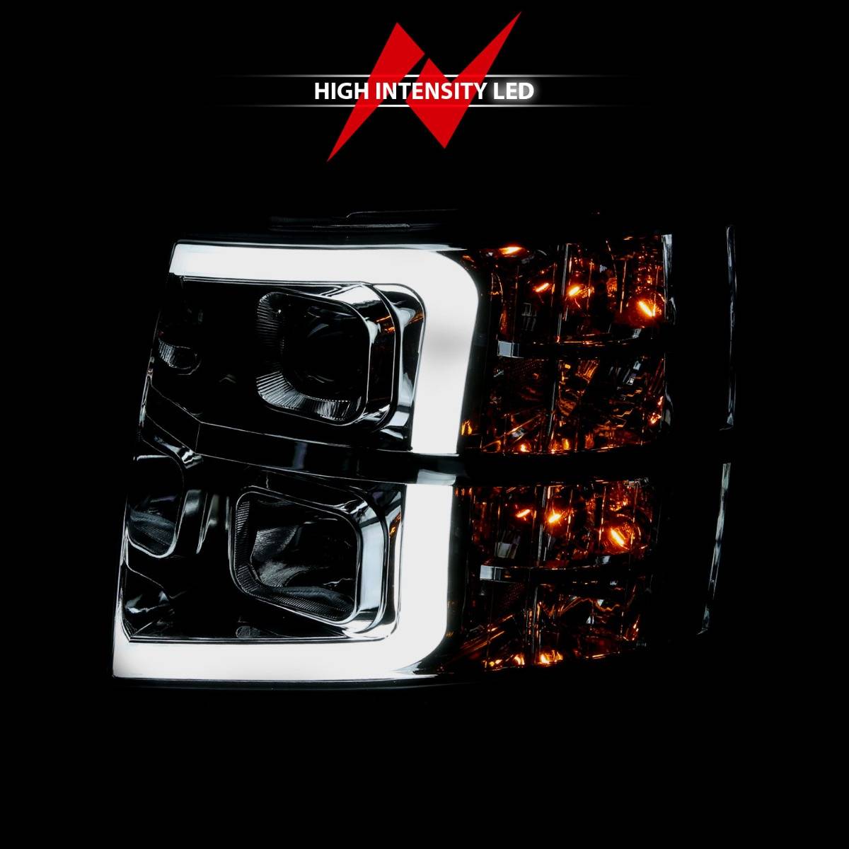 CHEVY SILVERADO 1500 07-13 / 2500HD/3500HD 07-14 PROJECTOR PLANK HEADLIGHTS CHROME