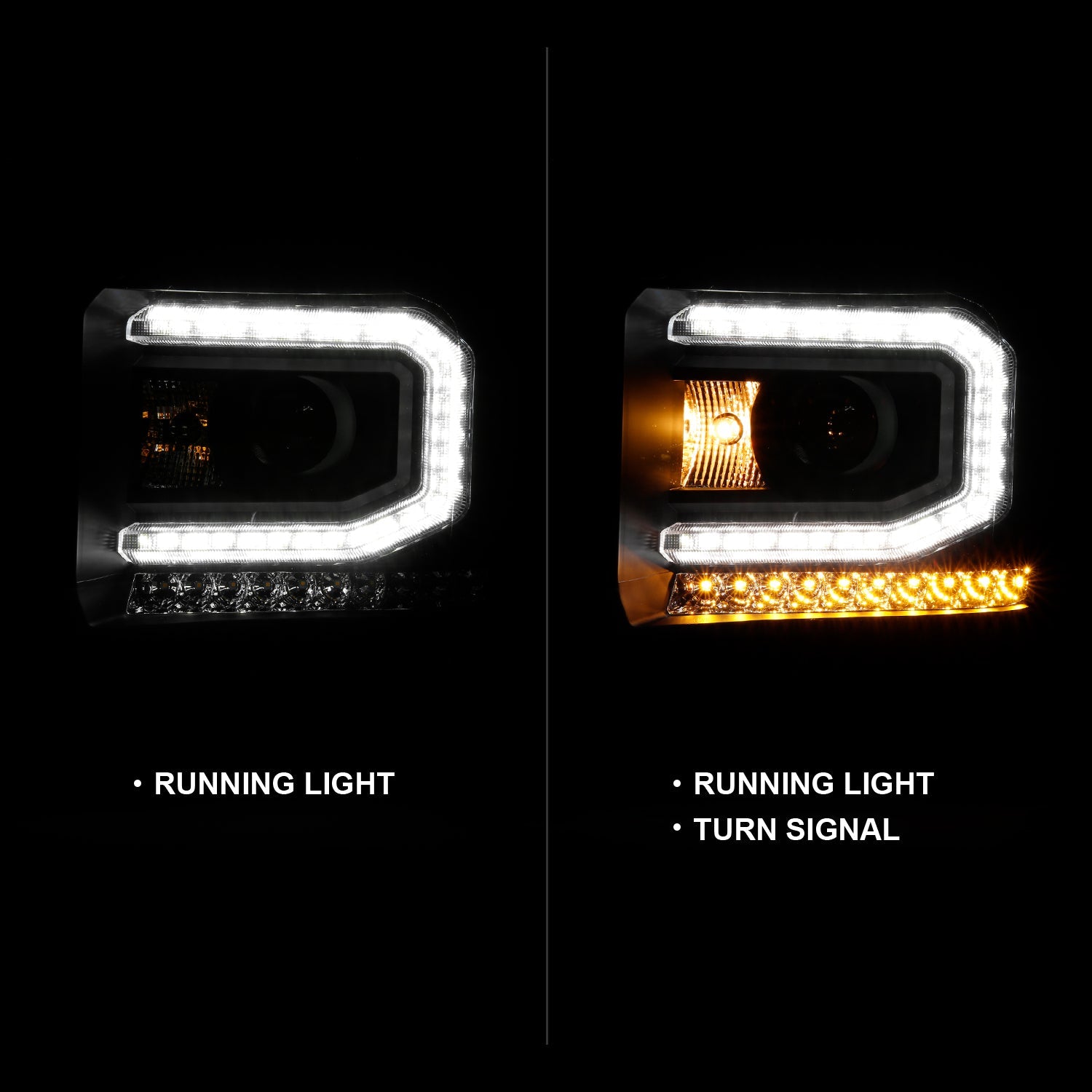 GMC SIERRA 1500 16-19 PROJECTOR PLANK STYLE HEADLIGHT BLACK W/ SEQUENTIAL SIGNAL (FOR HID, HID BULB NOT INCLUDED)