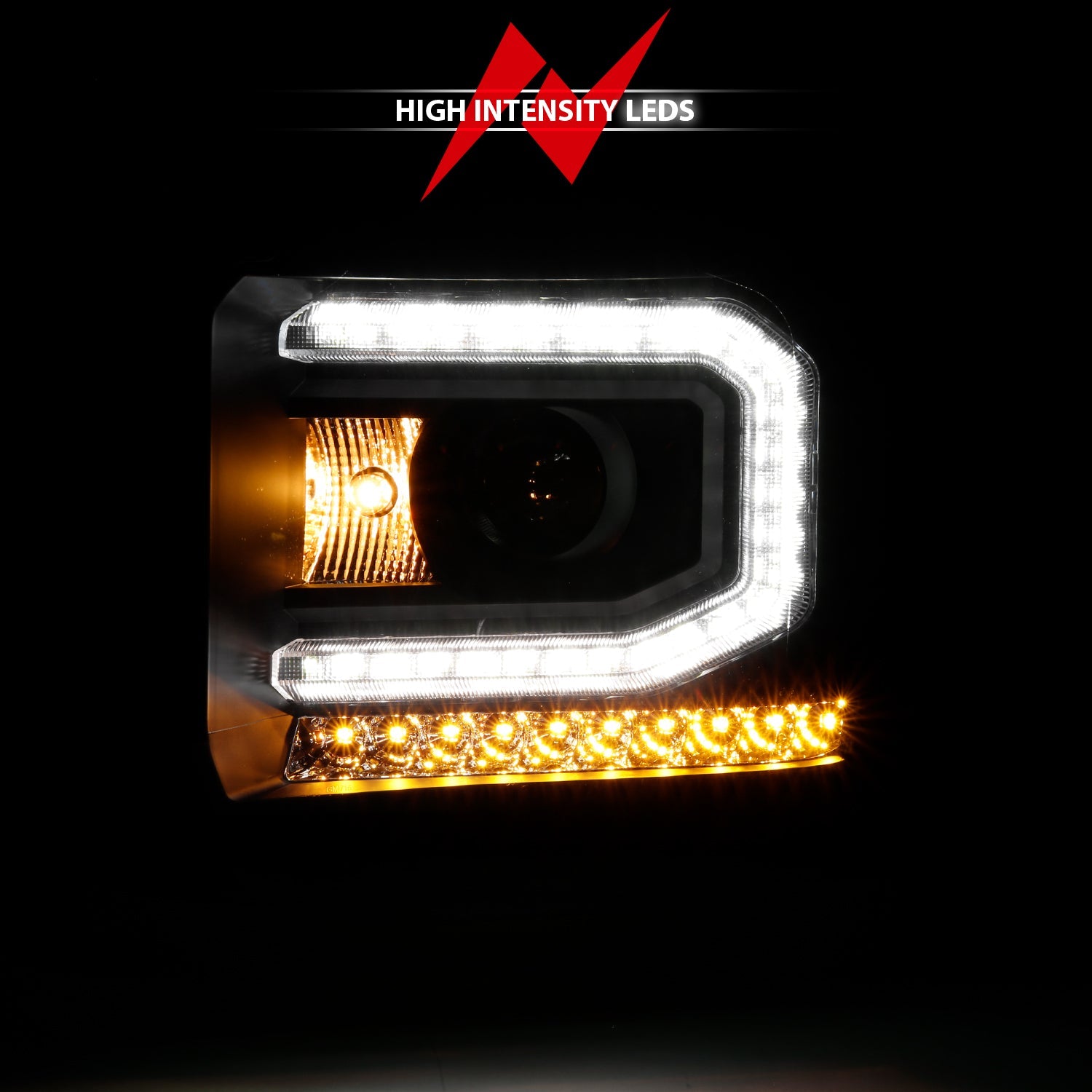 GMC SIERRA 1500 16-19 PROJECTOR PLANK STYLE HEADLIGHT BLACK W/ SEQUENTIAL SIGNAL (FOR HID, HID BULB NOT INCLUDED)