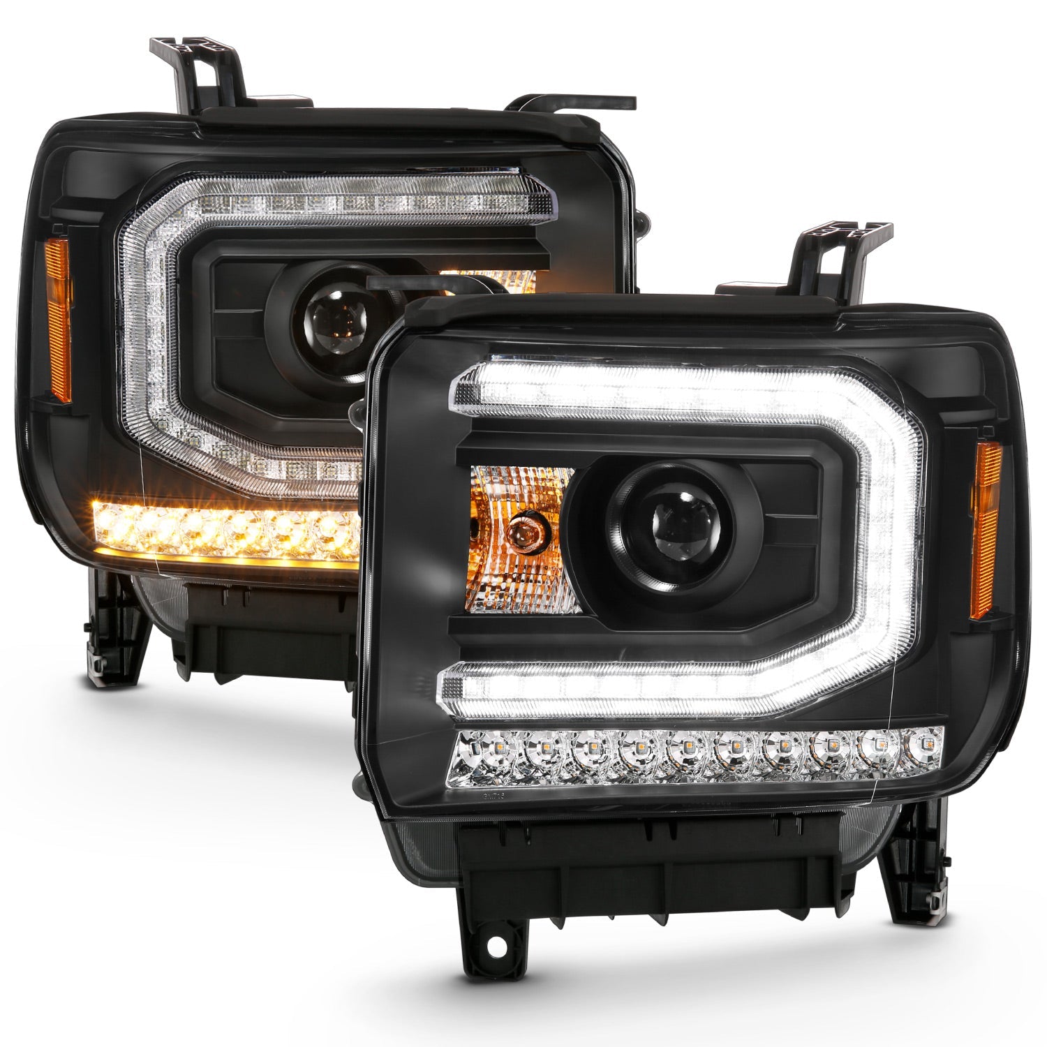 GMC SIERRA 1500 16-19 PROJECTOR PLANK STYLE HEADLIGHT BLACK W/ SEQUENTIAL SIGNAL (FOR HID, HID BULB NOT INCLUDED)