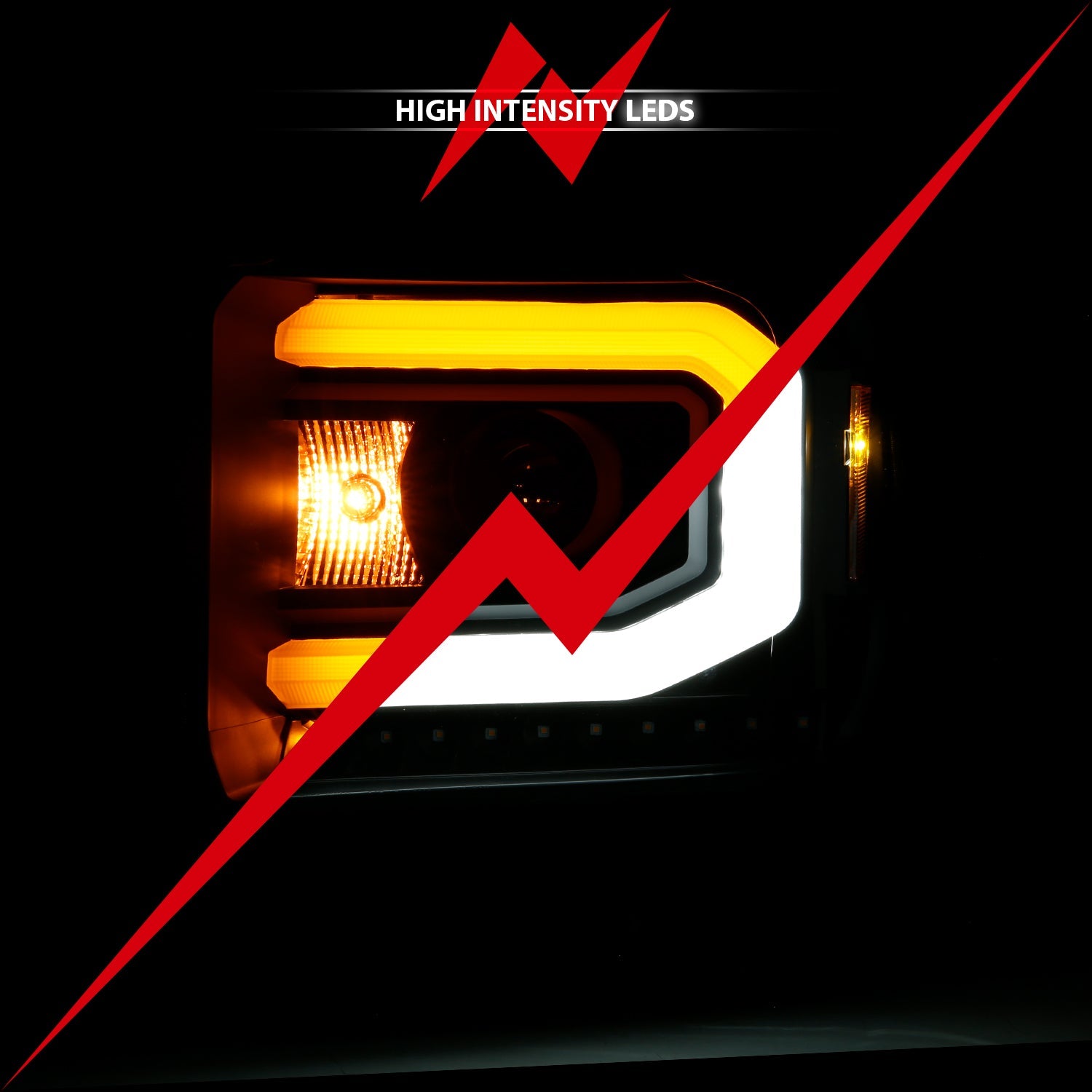 GMC SIERRA 1500 14-15 / 2500HD/3500HD 15-19 PROJECTOR C BAR SWITCHBACK HEADLIGHTS BLACK (HALOGEN TYPE MODEL W/O FACTORY LED DRL)