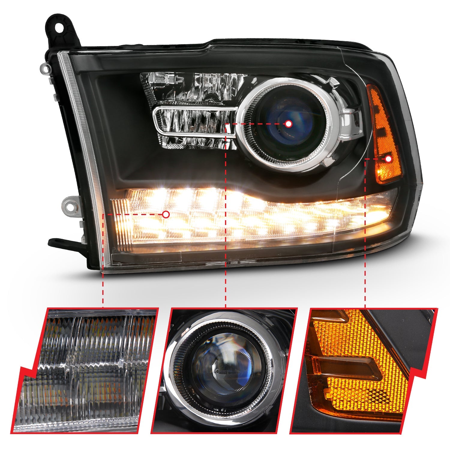 DODGE RAM 1500 09-18 /RAM 2500/3500 10-18 PROJECTOR PLANK STYLE SWITCHBACK HEADLIGHTS MATTE BLACK (OE STYLE) (FOR ALL MODELS)