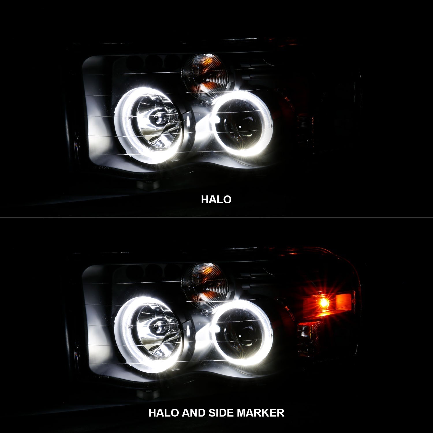 DODGE RAM 1500 02-05 RAM 2500/3500 03-05 PROJECTOR HALO HEADLIGHTS BLACK