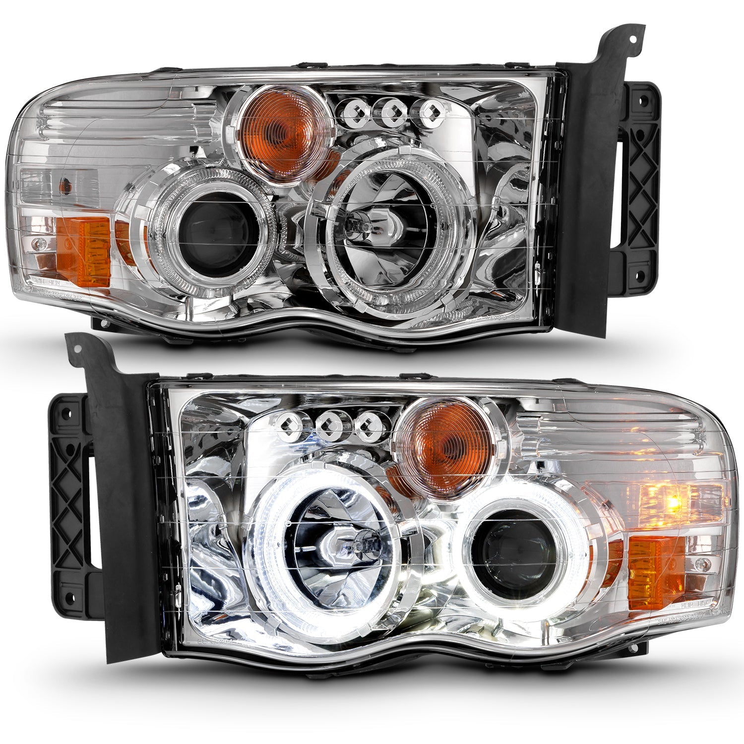 DODGE RAM 1500 02-05 RAM 2500/3500 03-05 PROJECTOR HALO HEADLIGHTS CHROME CLEAR