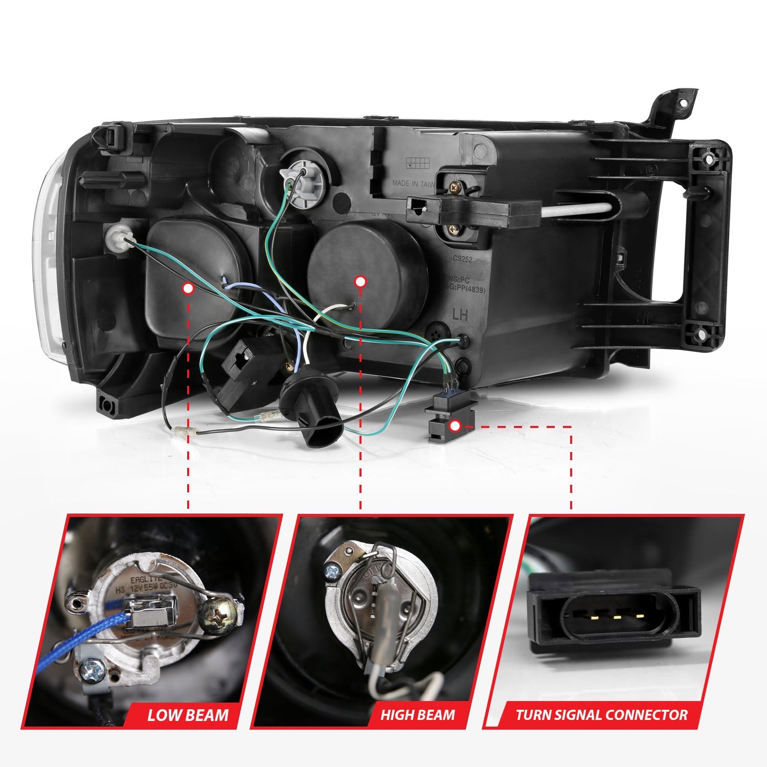 DODGE RAM 1500 02-05 RAM 2500/3500 03-05 PROJECTOR HALO HEADLIGHTS CHROME CLEAR