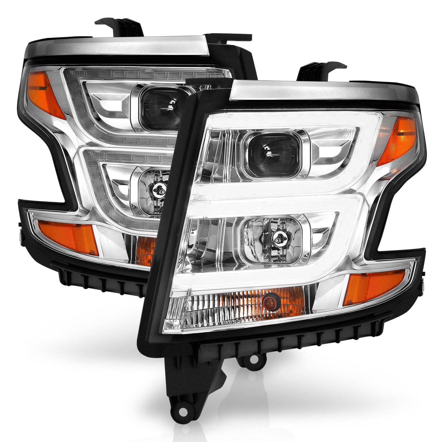 CHEVY TAHOE/SUBURBAN 15-20 PROJECTOR C BAR HEADLIGHTS CHROME W/ DRL