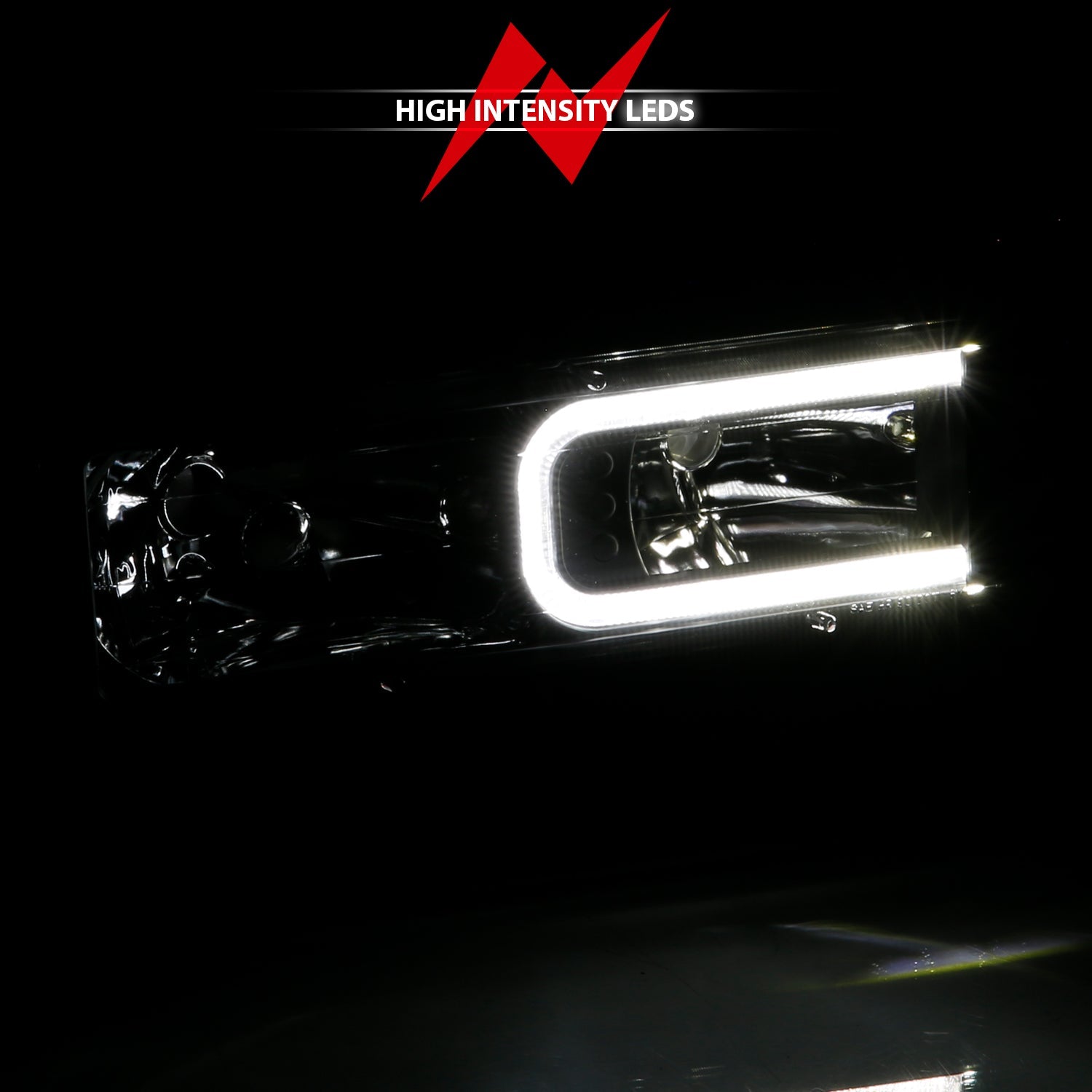 CHEVY/GMC C/K 1500/2500 88-98 / C/K 3500 88-00 / SUBURBAN 92-99 / BLAZER (FULL-SIZE) 92-94 / TAHOE 95-99 / YUKON 92-99 CRYSTAL C BAR HEADLIGHTS BLACK (BULBS NOT INCLUDED)