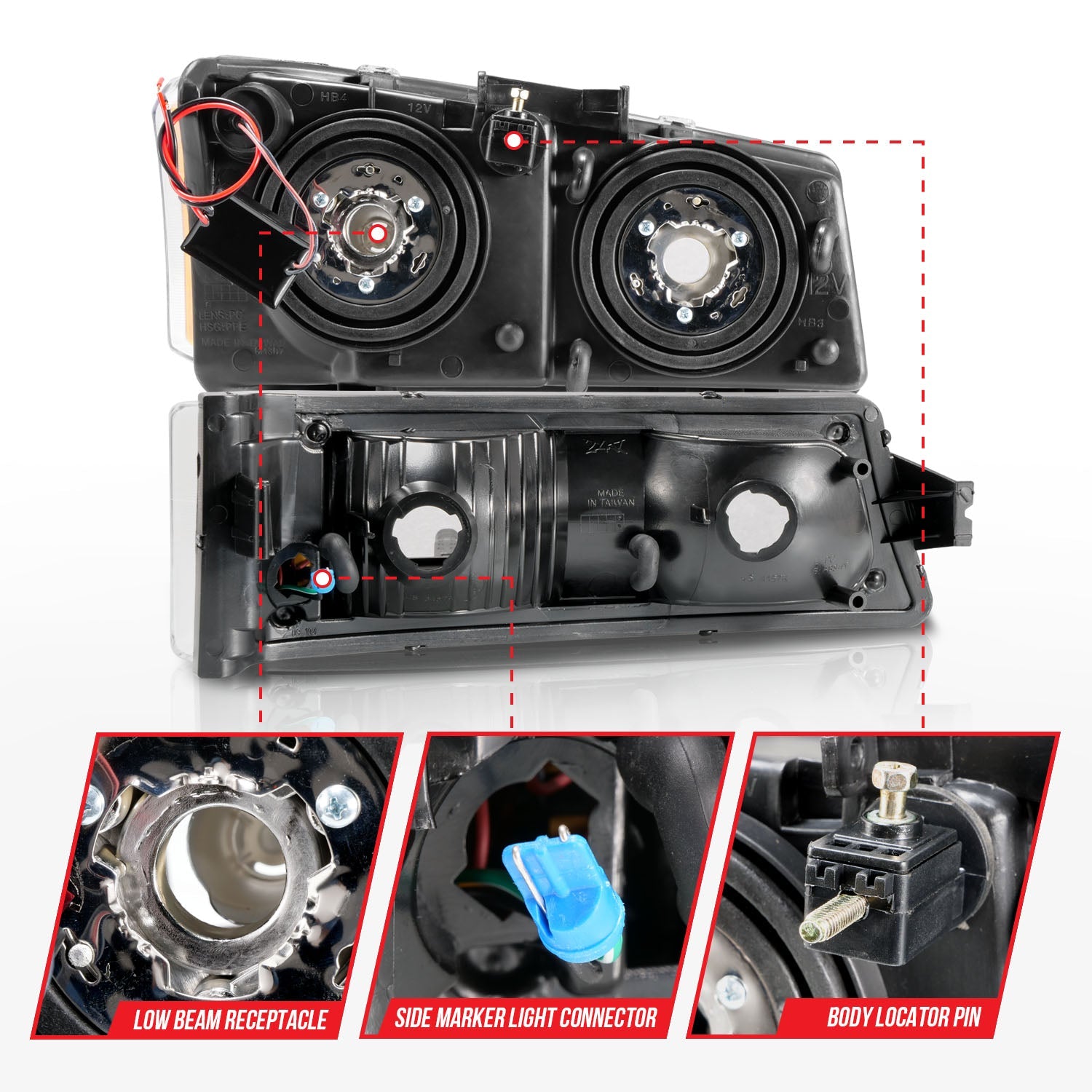 CHEVY SILVERADO / AVALANCHE 03-06 / 07 CLASSIC CRYSTAL LED PLANK HEADLIGHTS W/ PARKING/SIGNAL LIGHT BLACK(4 PCS)