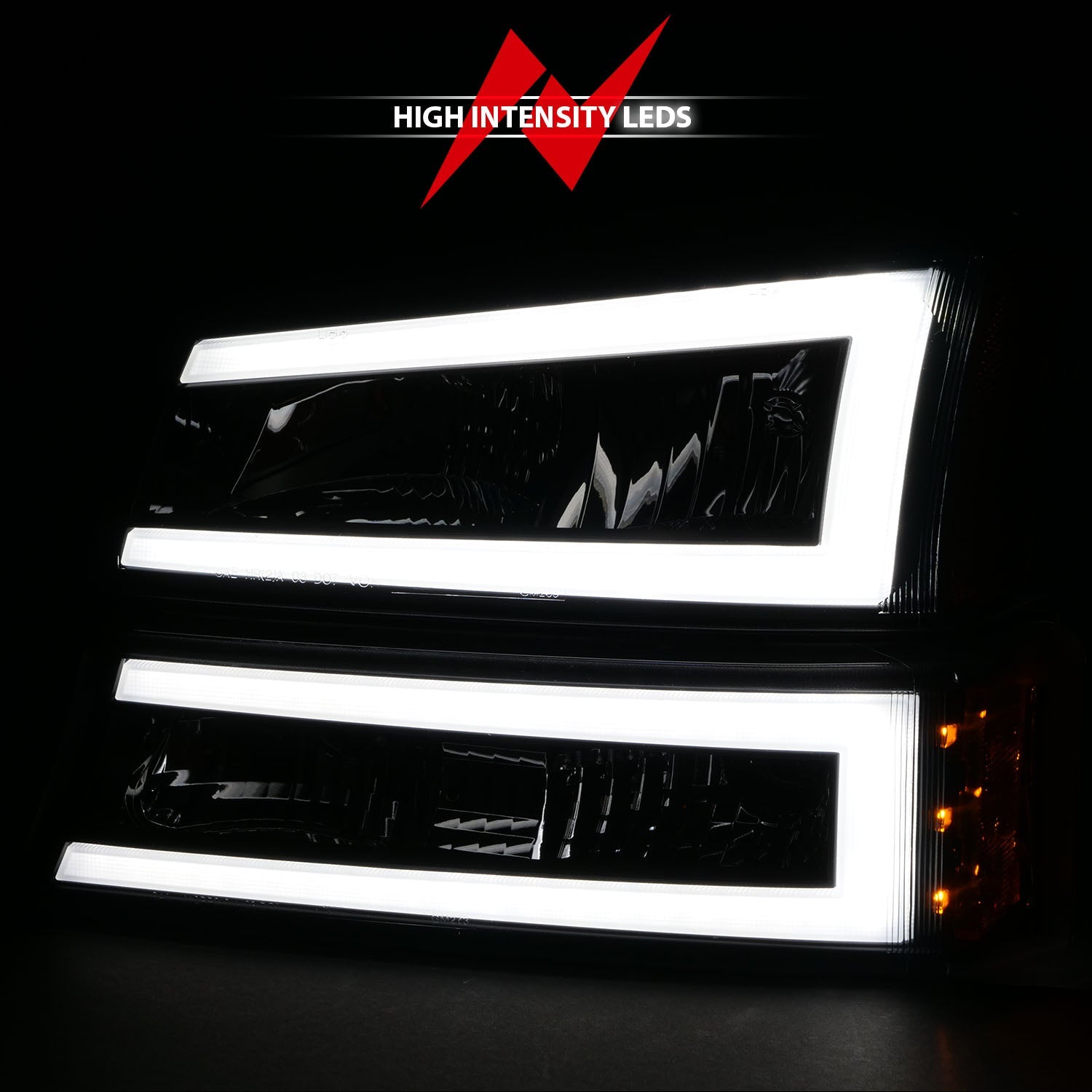 CHEVY SILVERADO / AVALANCHE 03-06 / 07 CLASSIC CRYSTAL LED PLANK HEADLIGHTS W/ PARKING/SIGNAL LIGHT BLACK(4 PCS)