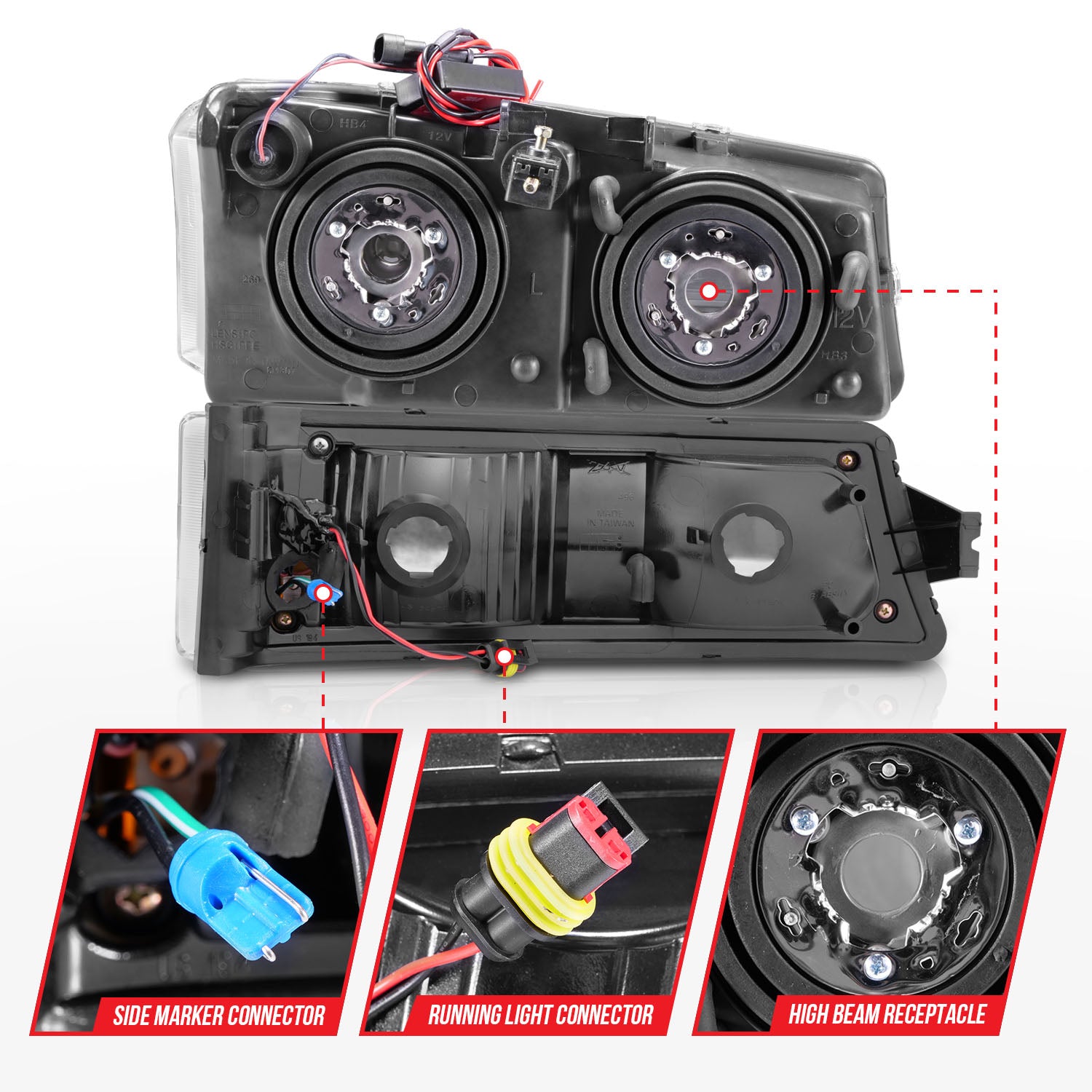 CHEVY SILVERADO / AVALANCHE 03-06 / 07 CLASSIC CRYSTAL LED PLANK HEADLIGHTS W/ PARKING/SIGNAL LIGHT CHROME(4 PCS)