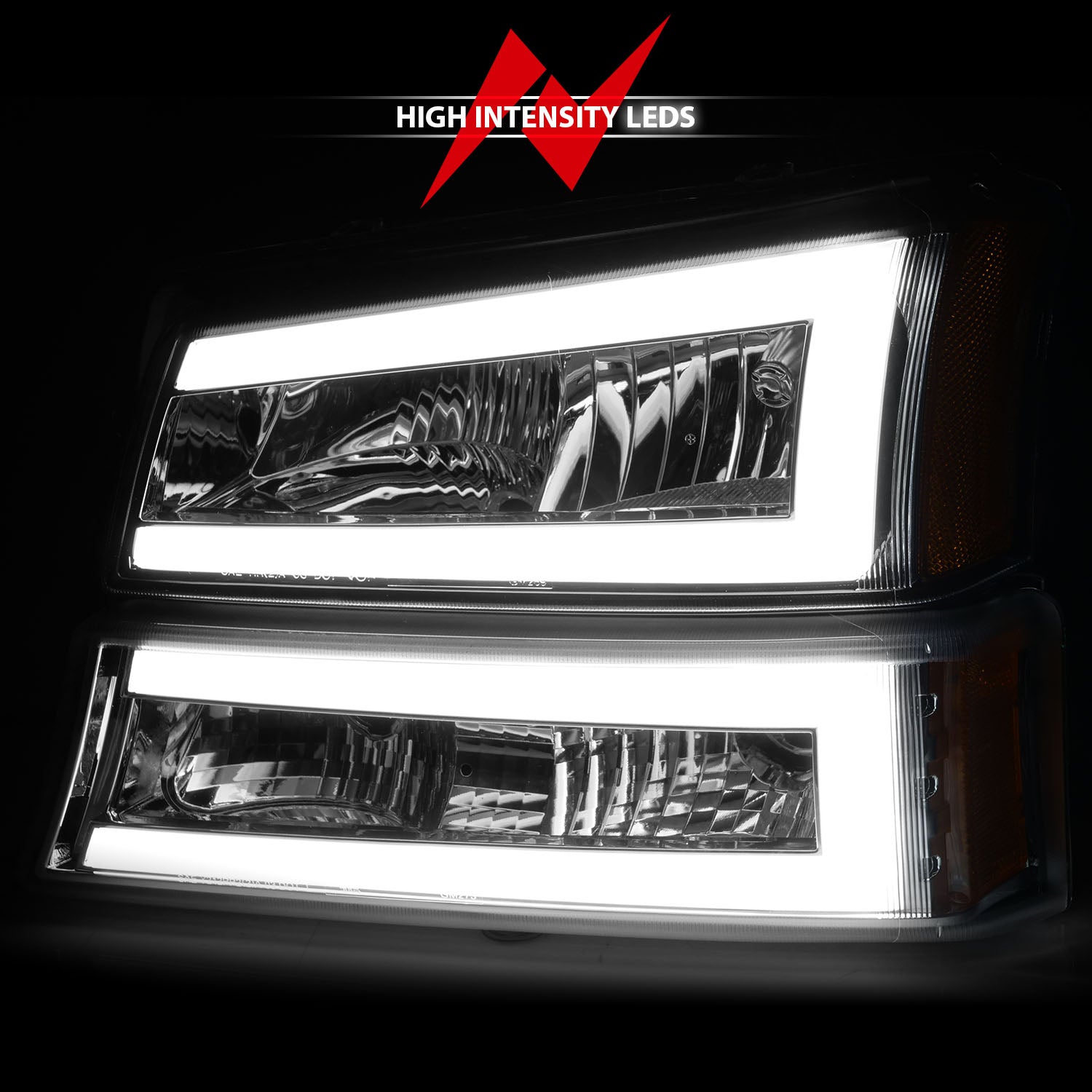 CHEVY SILVERADO / AVALANCHE 03-06 / 07 CLASSIC CRYSTAL LED PLANK HEADLIGHTS W/ PARKING/SIGNAL LIGHT CHROME(4 PCS)