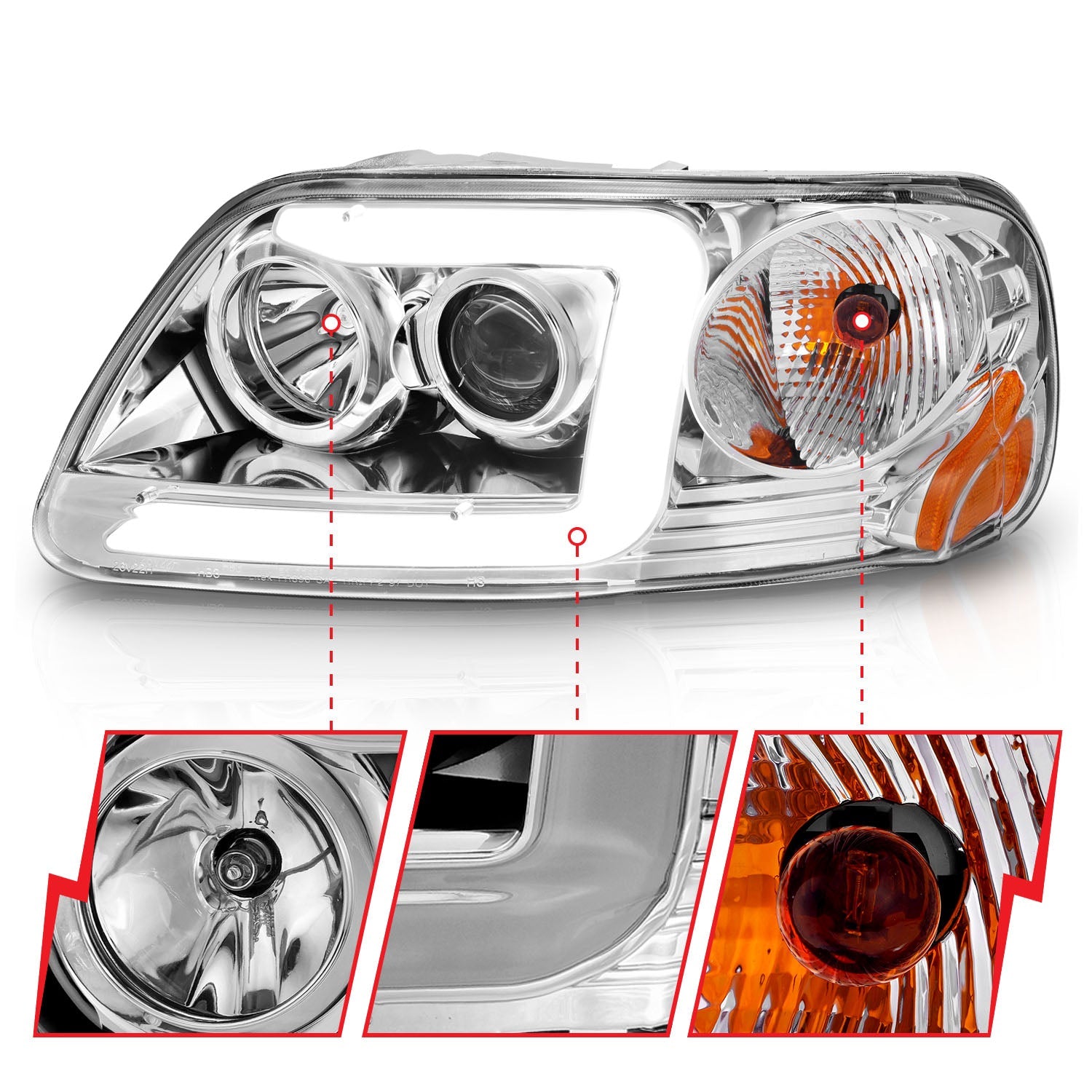 FORD F-150 97-03 / EXPEDITION 97-02 PROJECTOR C BAR HEADLIGHTS CHROME