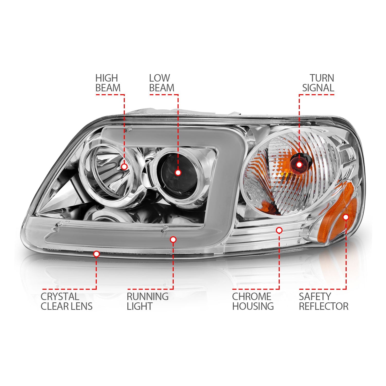 FORD F-150 97-03 / EXPEDITION 97-02 PROJECTOR C BAR HEADLIGHTS CHROME