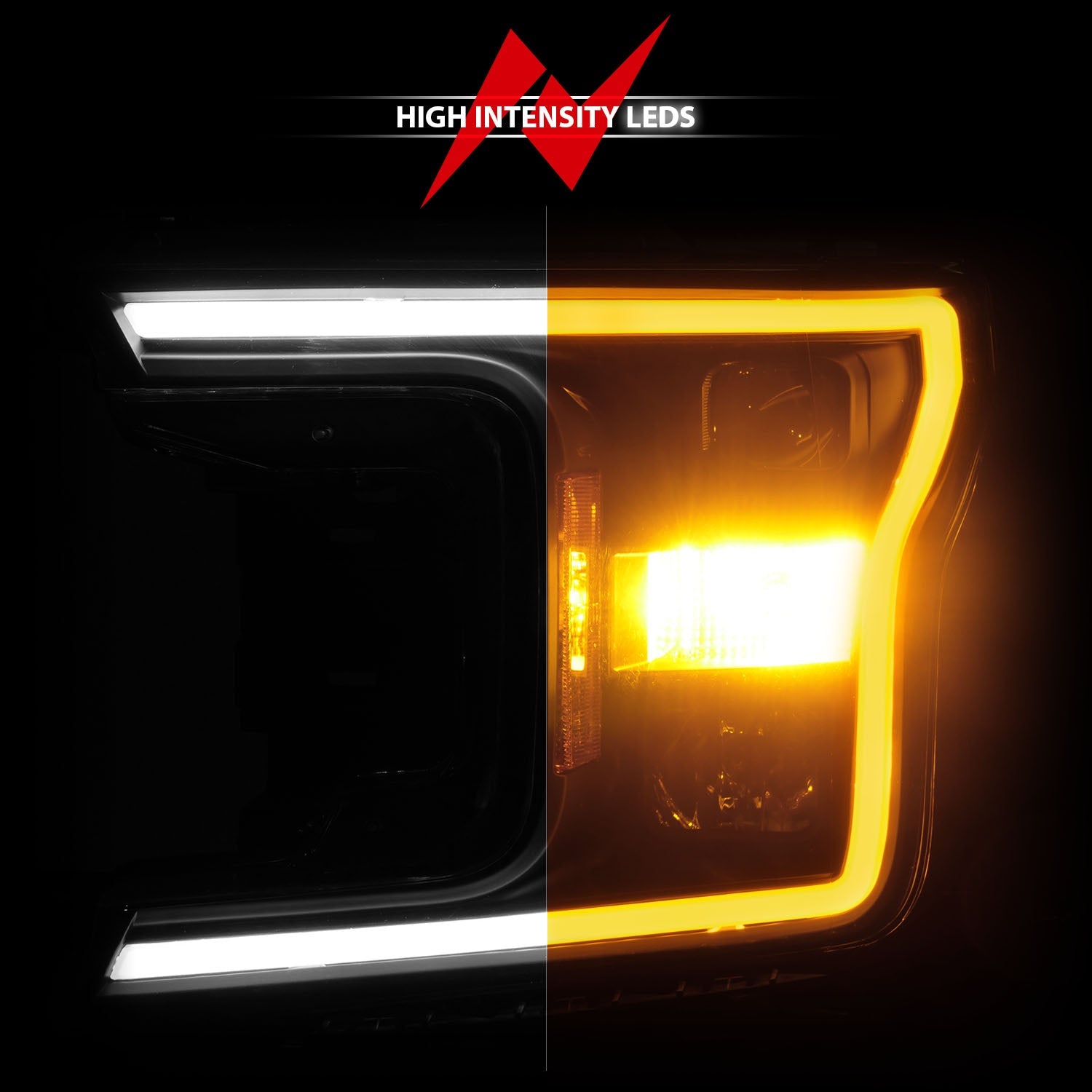 FORD F-150 18-20 PROJECTOR PLANK STYLE SWITCHBACK HEADLIGHTS BLACK