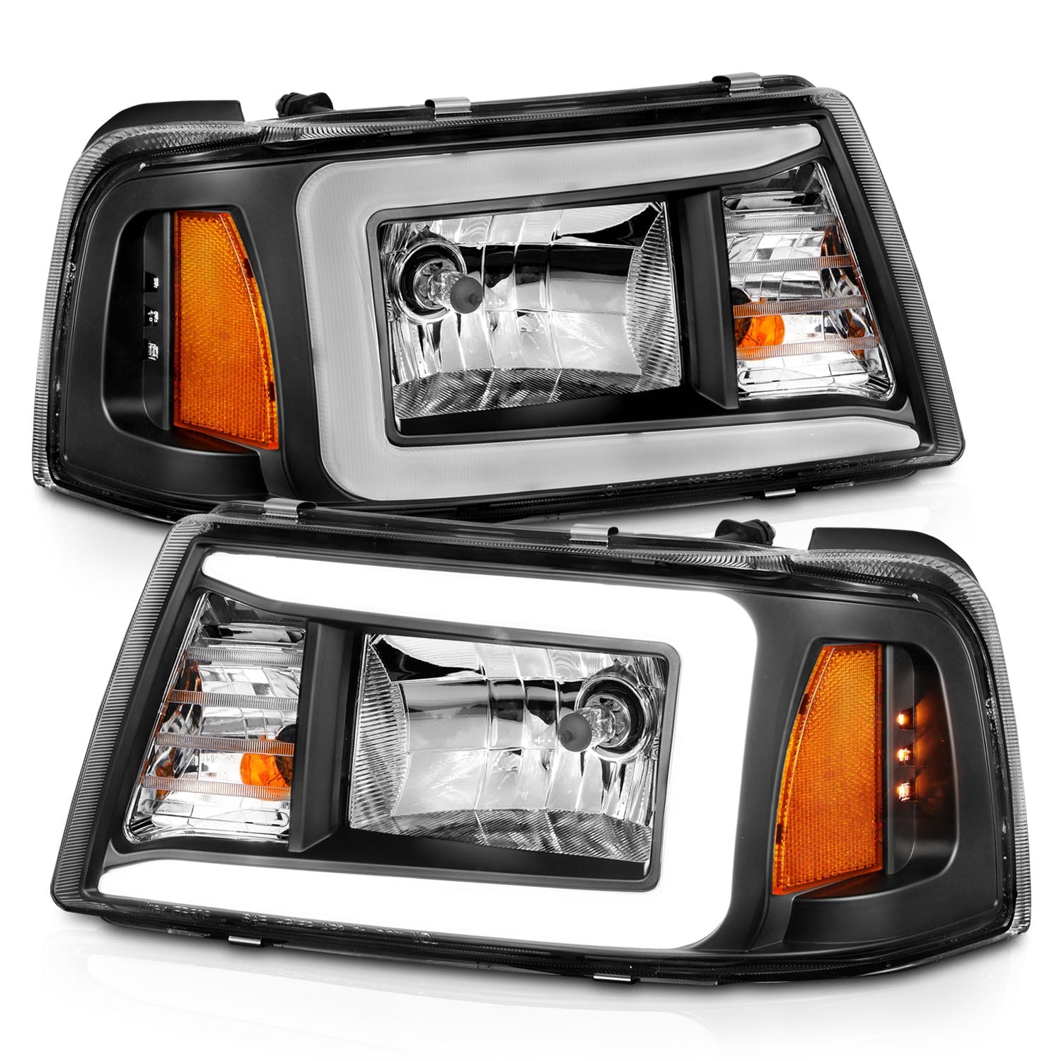 FORD RANGER 01-11 CRYSTAL PLANK STYLE HEADLIGHTS BLACK