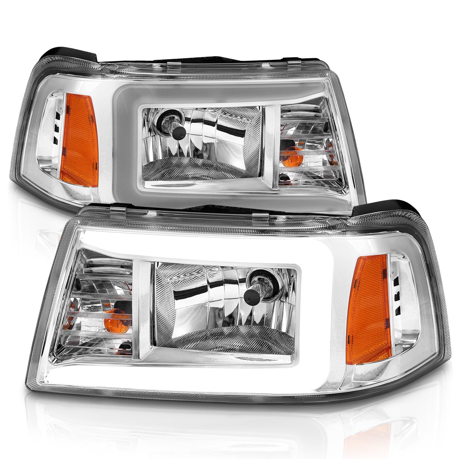 FORD RANGER 01-11 CRYSTAL PLANK STYLE HEADLIGHTS CHROME