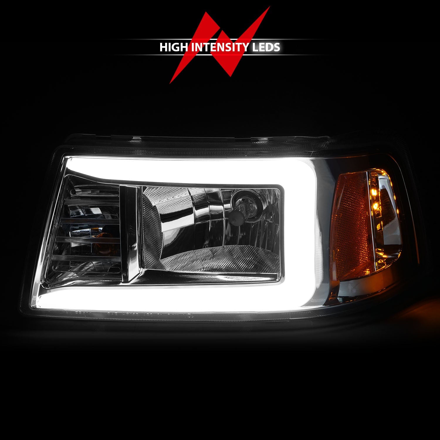 FORD RANGER 01-11 CRYSTAL PLANK STYLE HEADLIGHTS CHROME