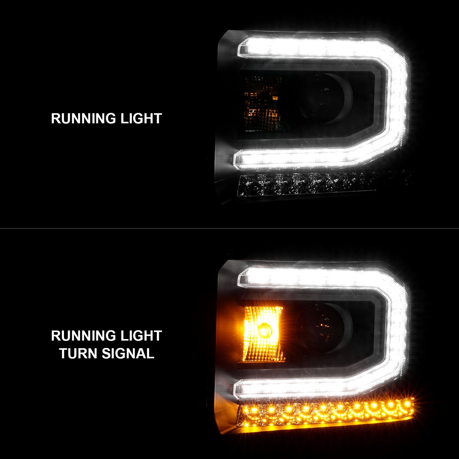 GMC SIERRA 1500 14-15/ 2500HD/3500HD 15-19 PROJECTOR C BAR HEADLIGHTS BLACK (HALOGEN TYPE MODEL W/ FACTORY LED DRL)