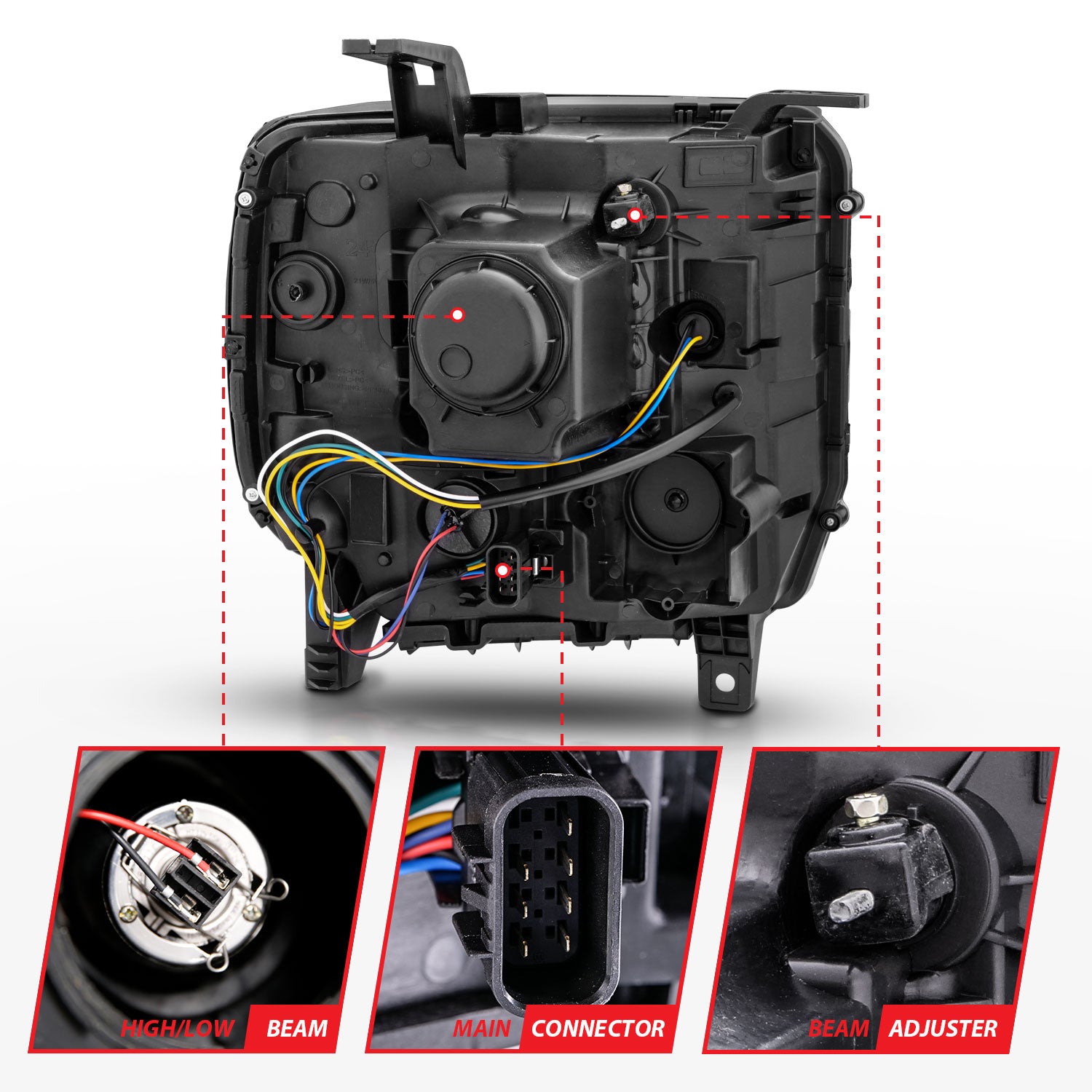 GMC SIERRA 1500 14-15/ 2500HD/3500HD 15-19 PROJECTOR C BAR HEADLIGHTS BLACK (HALOGEN TYPE MODEL W/ FACTORY LED DRL)