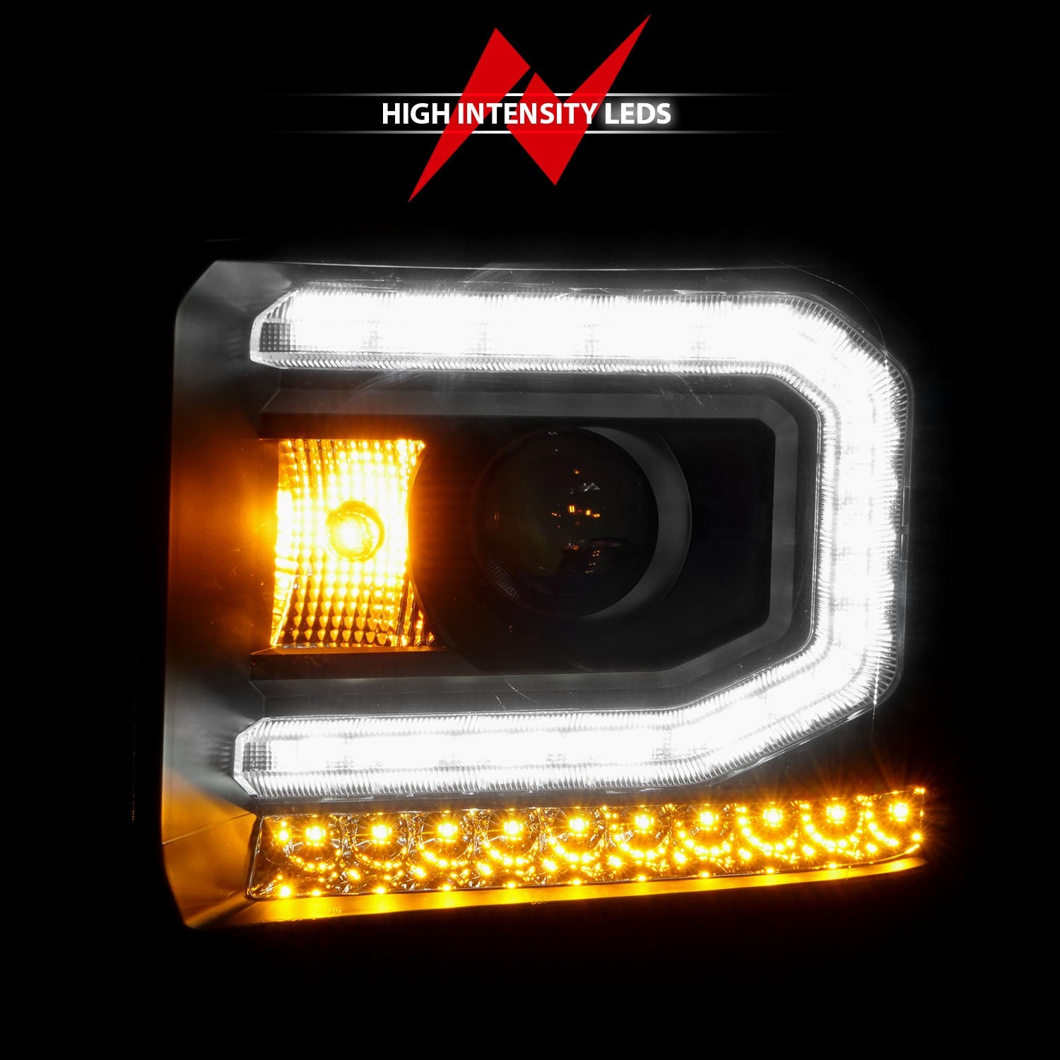 GMC SIERRA 1500 14-15/ 2500HD/3500HD 15-19 PROJECTOR C BAR HEADLIGHTS BLACK (HALOGEN TYPE MODEL W/ FACTORY LED DRL)