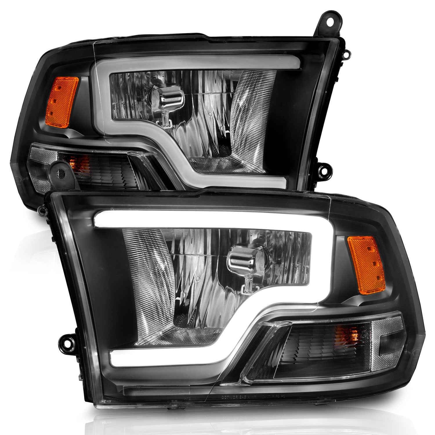 DODGE RAM 1500 09-18 /RAM 2500/3500 10-18 CRYSTAL C BAR HEADLIGHTS BLACK (FOR DUAL LIGHT MODELS)