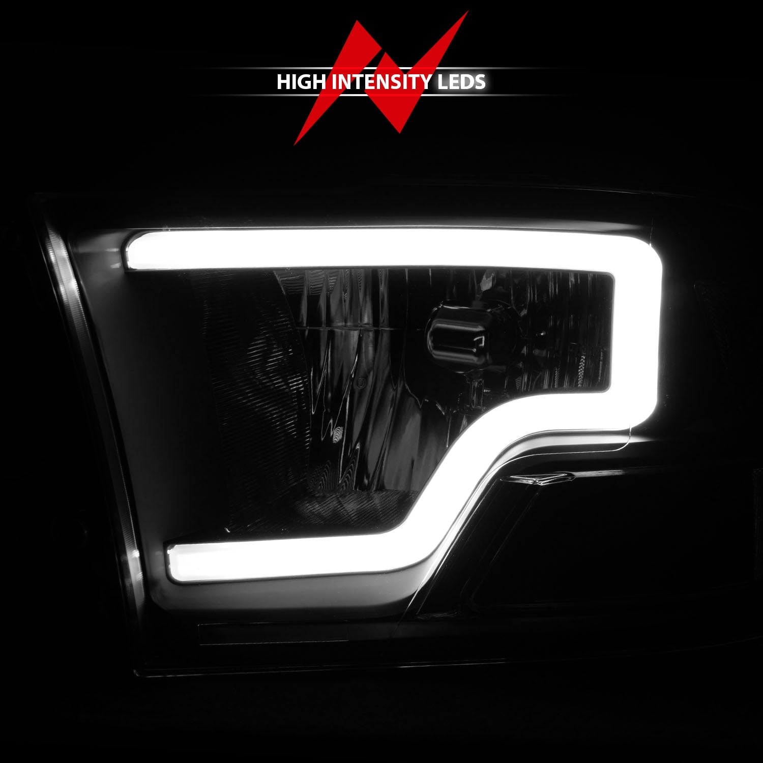 DODGE RAM 1500 09-18 /RAM 2500/3500 10-18 CRYSTAL C BAR HEADLIGHTS BLACK (FOR DUAL LIGHT MODELS)