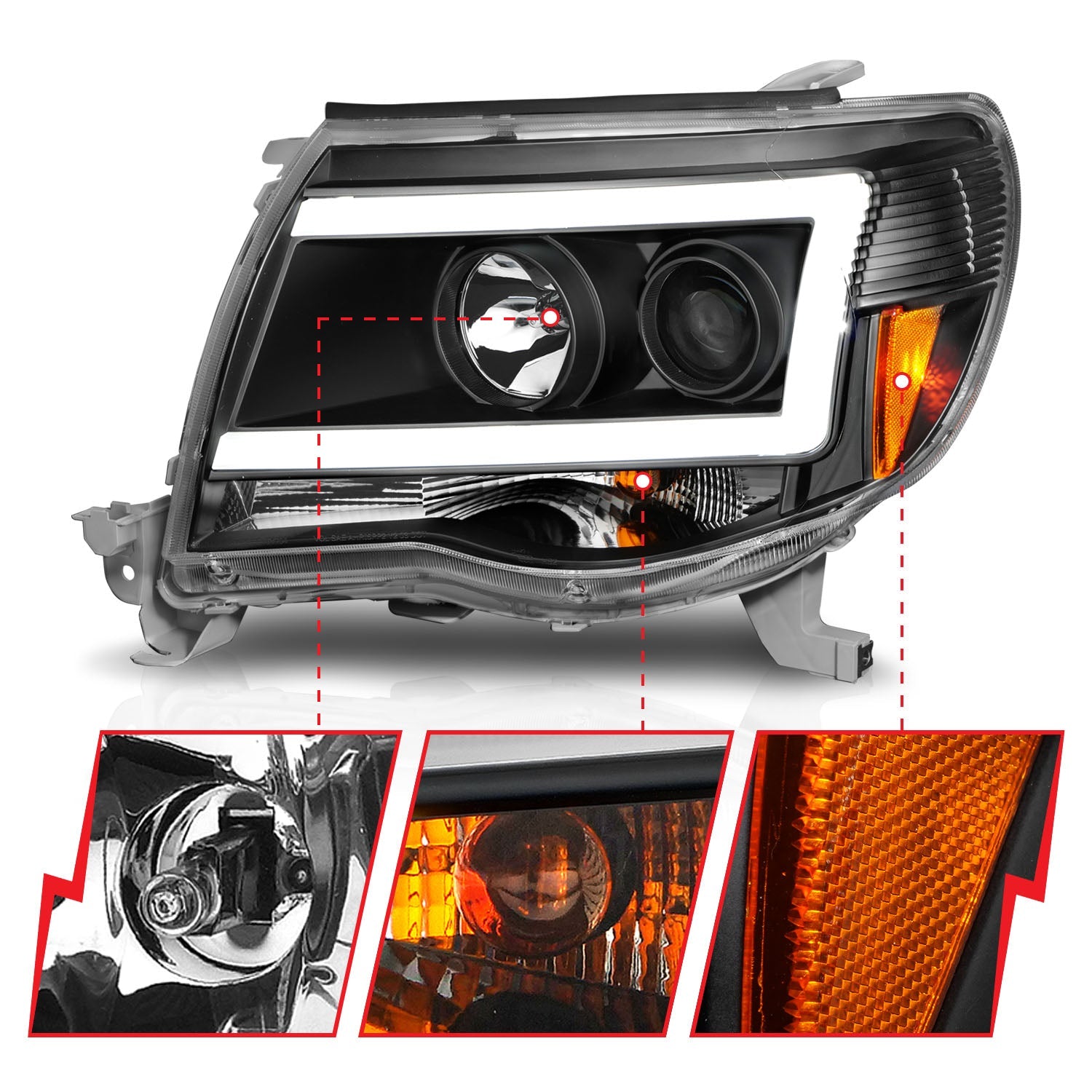 TOYOTA TACOMA 05-11 PROJECTOR C BAR HEADLIGHTS BLACK