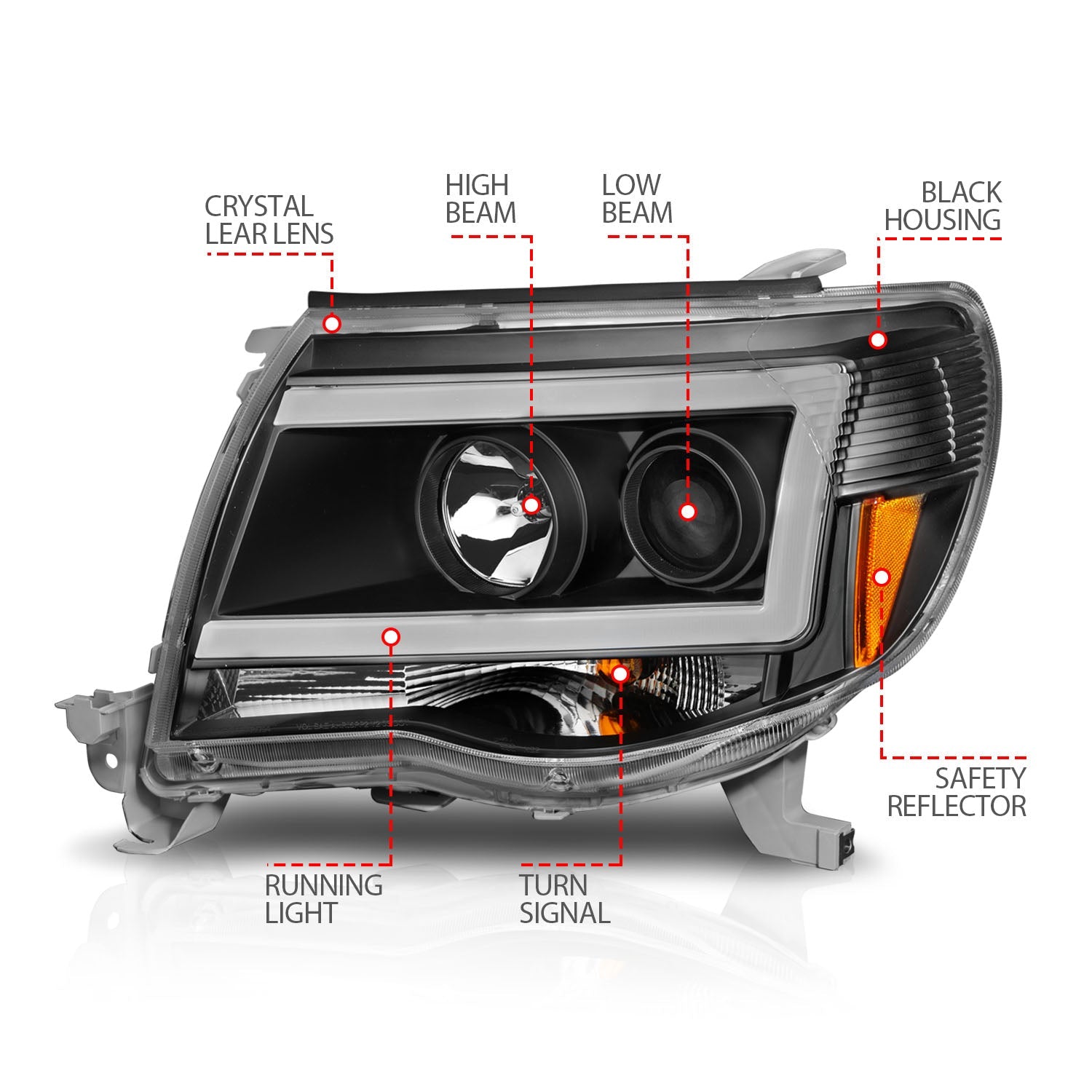 TOYOTA TACOMA 05-11 PROJECTOR C BAR HEADLIGHTS BLACK