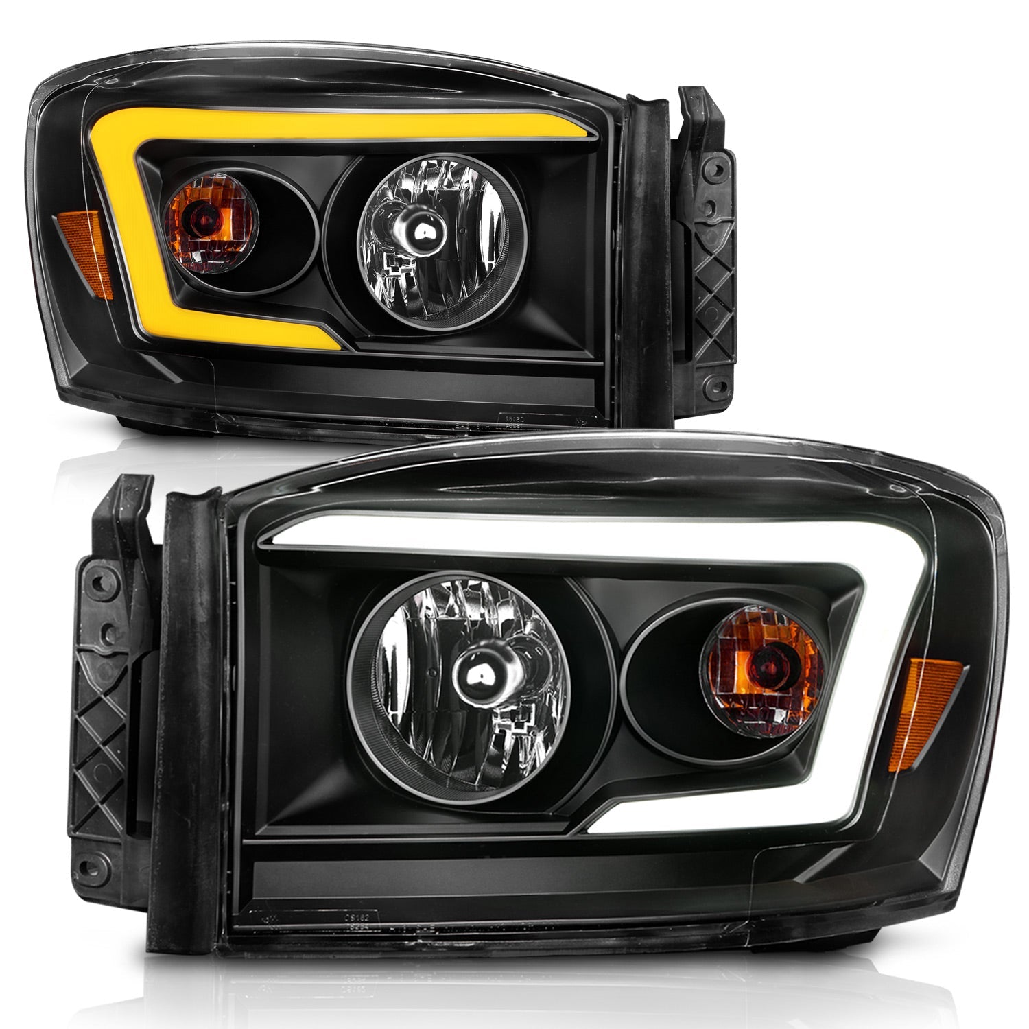 DODGE RAM 1500 06-08 / 2500/3500 06-09 CRYSTAL SWITCHBACK C BAR HEADLIGHTS BLACK