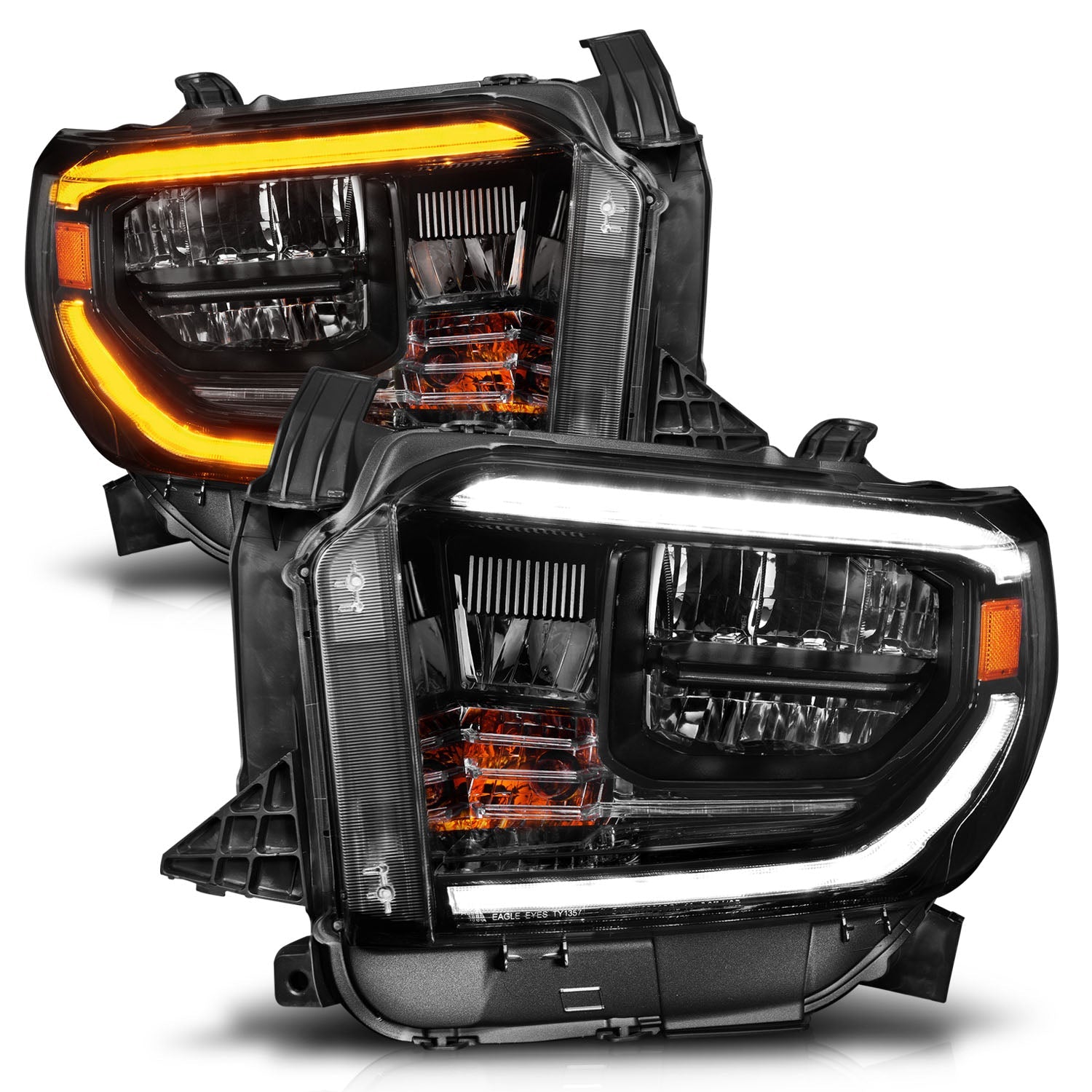 TOYOTA TUNDRA 14-21 LED CRYSTAL SWITCHBACK PLANK STYLE HEADLIGHTS BLACK (LED HIGH/LOW BEAM) (FOR OEM HALOGEN MODEL W/ LED DRL)