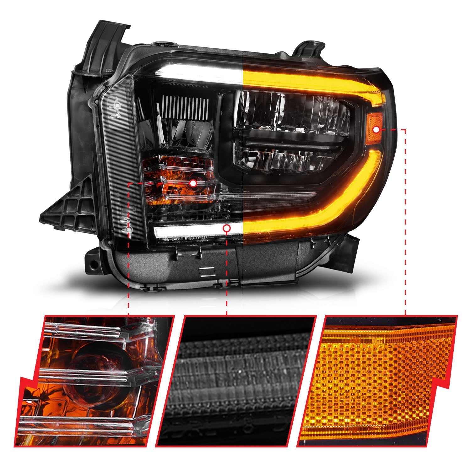 TOYOTA TUNDRA 14-21 LED CRYSTAL SWITCHBACK PLANK STYLE HEADLIGHTS BLACK (LED HIGH/LOW BEAM) (FOR OEM HALOGEN MODEL W/ LED DRL)