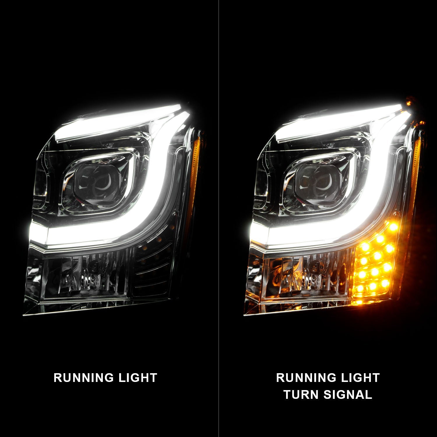 GMC YUKON/YUKON XL 15-20 PROJECTOR C BAR HEADLIGHTS CHROME (FOR HALOGEN MODELS ONLY)