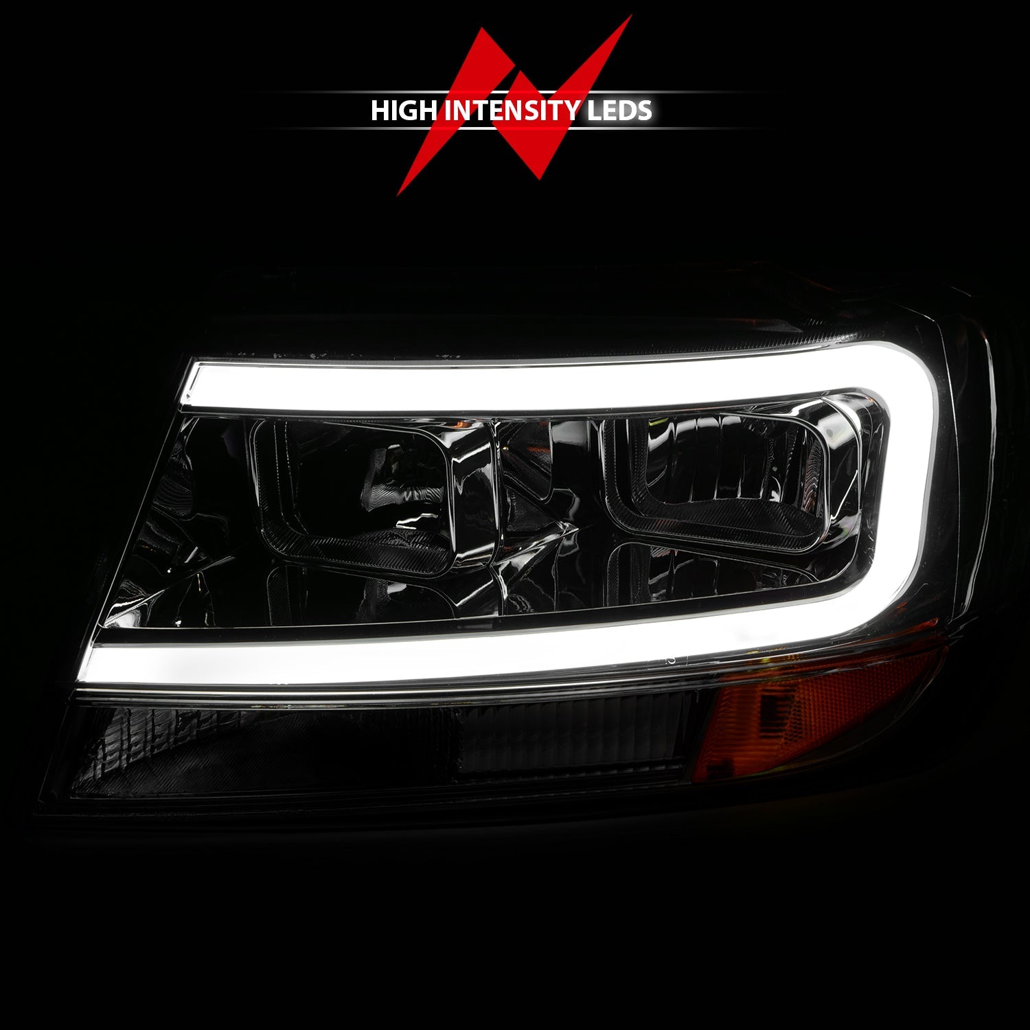 JEEP GRAND CHEROKEE 99-04 CRYSTAL PLANK STYLE HEADLIGHTS CHROME