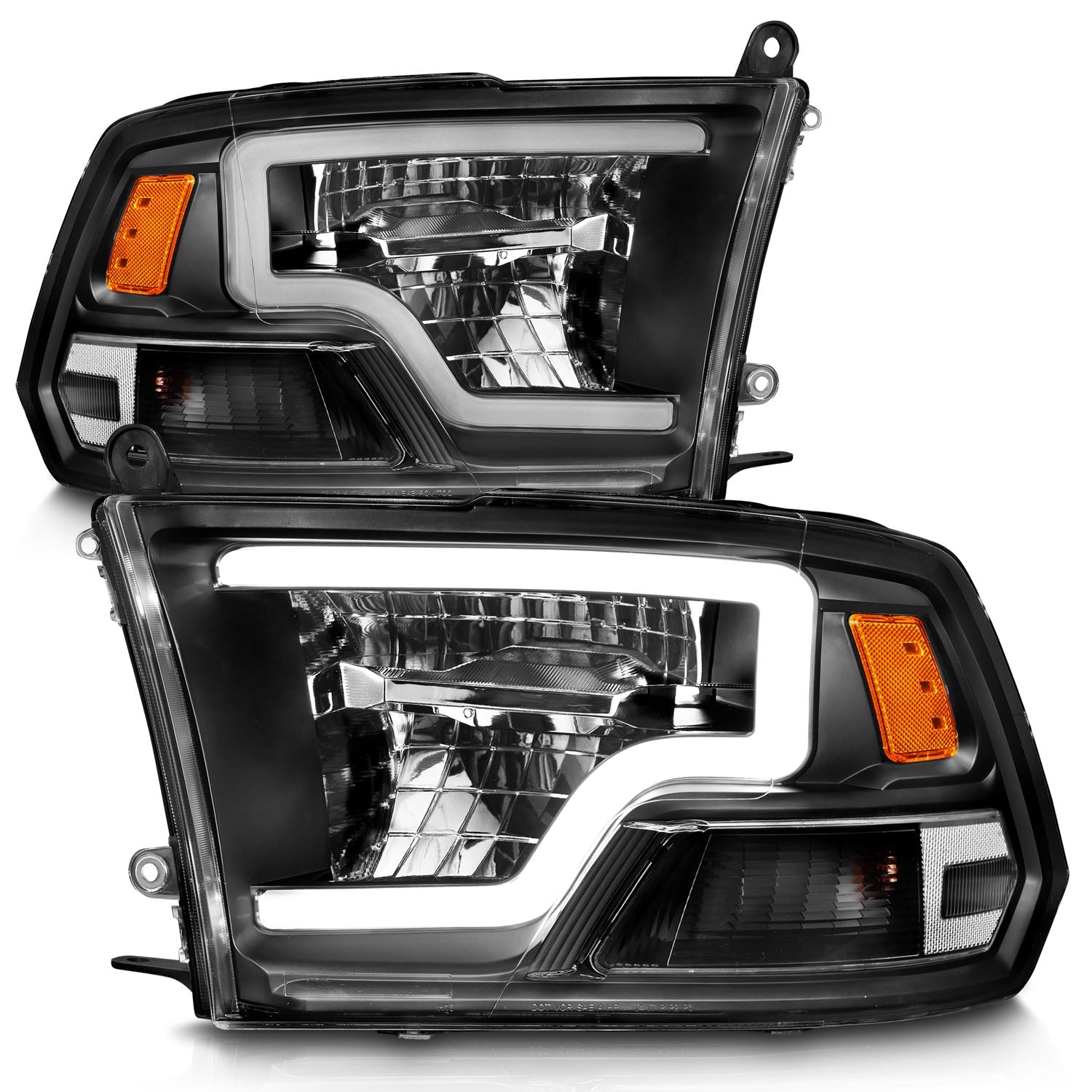 DODGE RAM 1500 09-18 / RAM 2500/3500 10-18 FULL LED CRYSTAL C BAR HEADLIGHTS BLACK (FOR NON-PROJECTOR MODELS)