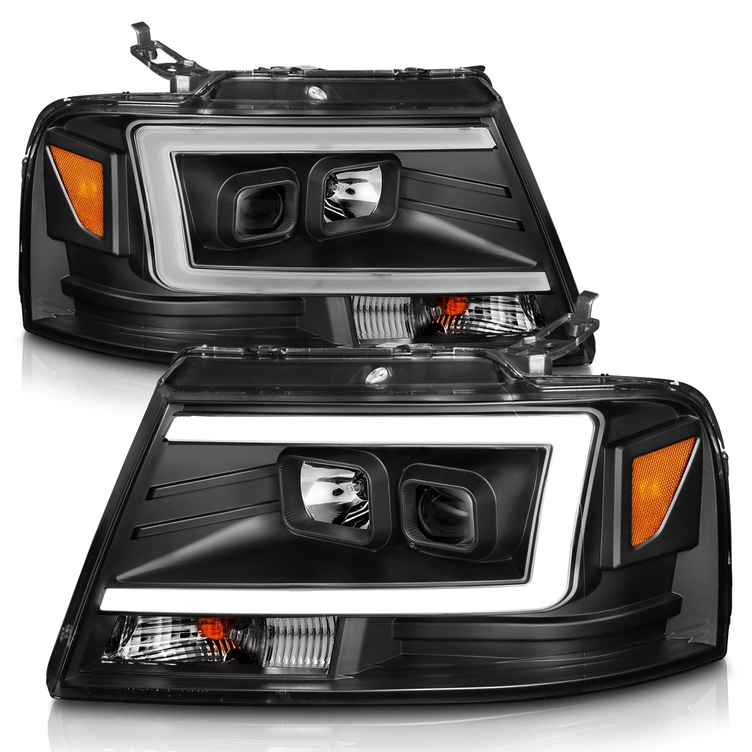 FORD F-150 04-08 LINCOLN MARK LT 06-08 PROJECTOR C BAR HEADLIGHTS BLACK