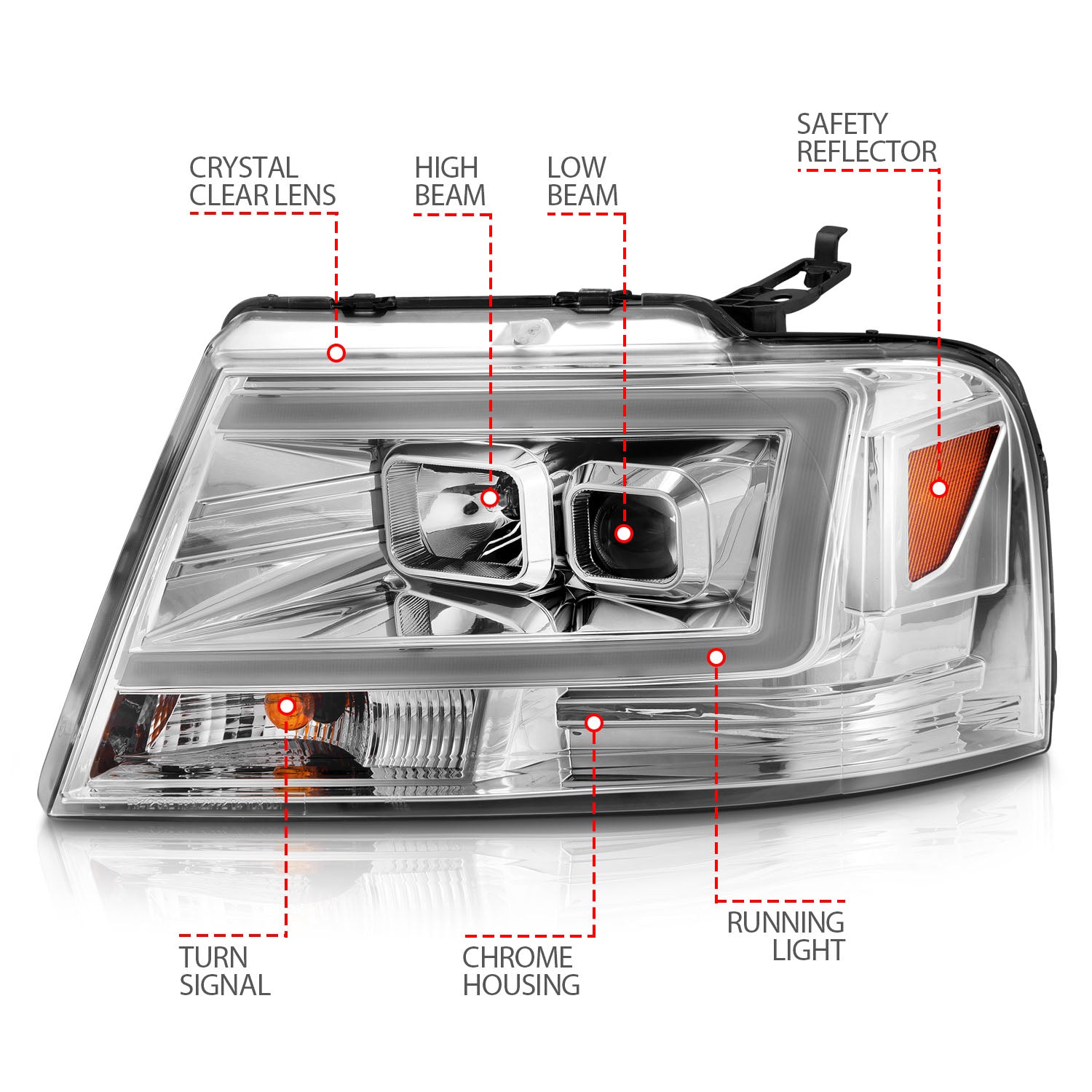 FORD F150 04-08 LINCOLN MARK LT 06-08 PROJECTOR C BAR HEADLIGHTS CHROME
