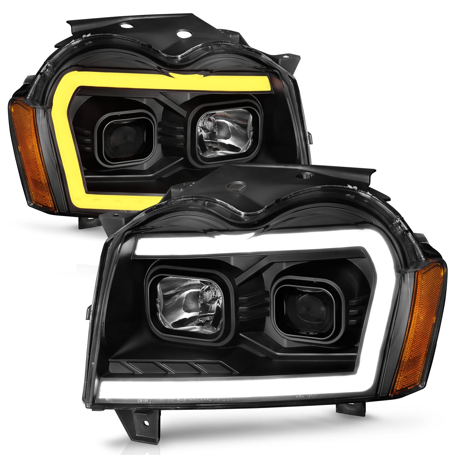 JEEP GRAND CHEROKEE 05-07 PROJECTOR SWITCHBACK PLANK STYLE HEADLIGHTS BLACK