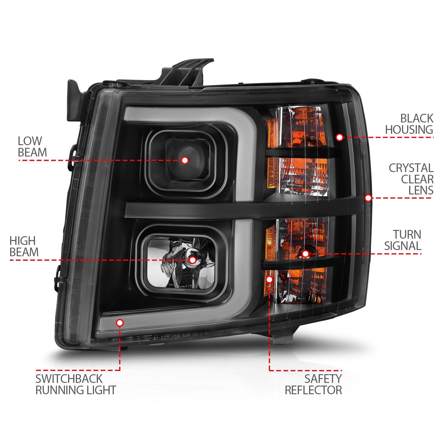 CHEVY SILVERADO 1500 07-13 / 2500HD/3500HD 07-14 PROJECTOR PLANK STYLE SEQUENTIAL HEADLIGHTS BLACK