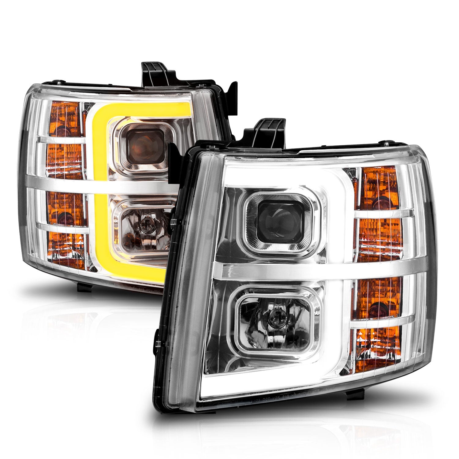 CHEVY SILVERADO 1500 07-13 / 2500HD/3500HD 07-14 PROJECTOR PLANK STYLE SEQUENTIAL HEADLIGHTS CHROME