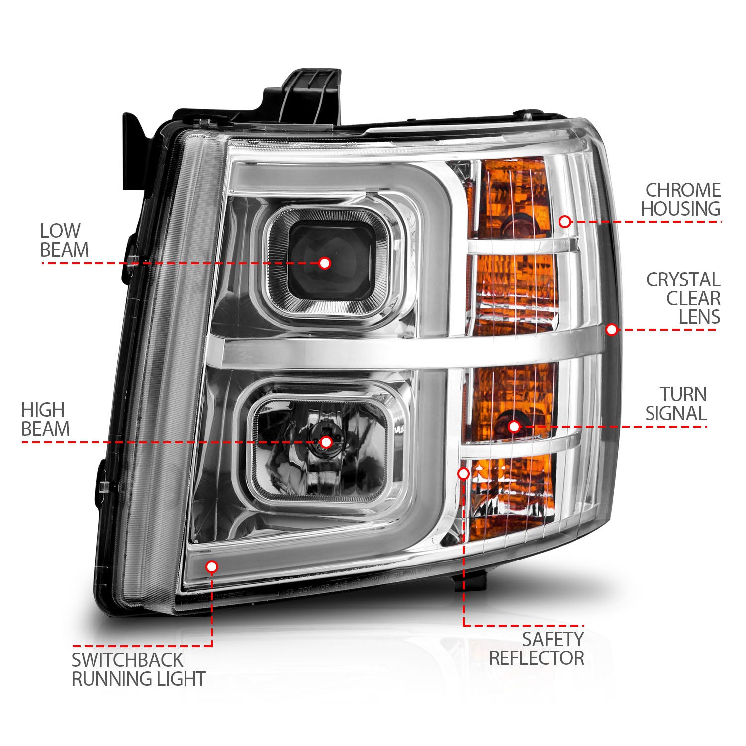 CHEVY SILVERADO 1500 07-13 / 2500HD/3500HD 07-14 PROJECTOR PLANK STYLE SEQUENTIAL HEADLIGHTS CHROME