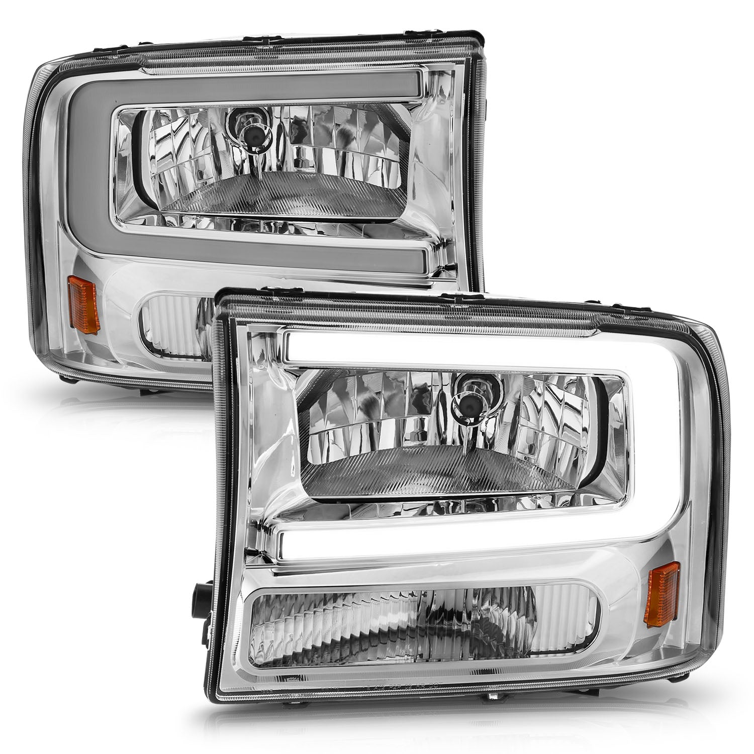 FORD EXCURSION 00-04 / SUPER DUTY 99-04 CRYSTAL PLANK STYLE HEADLIGHTS CHROME